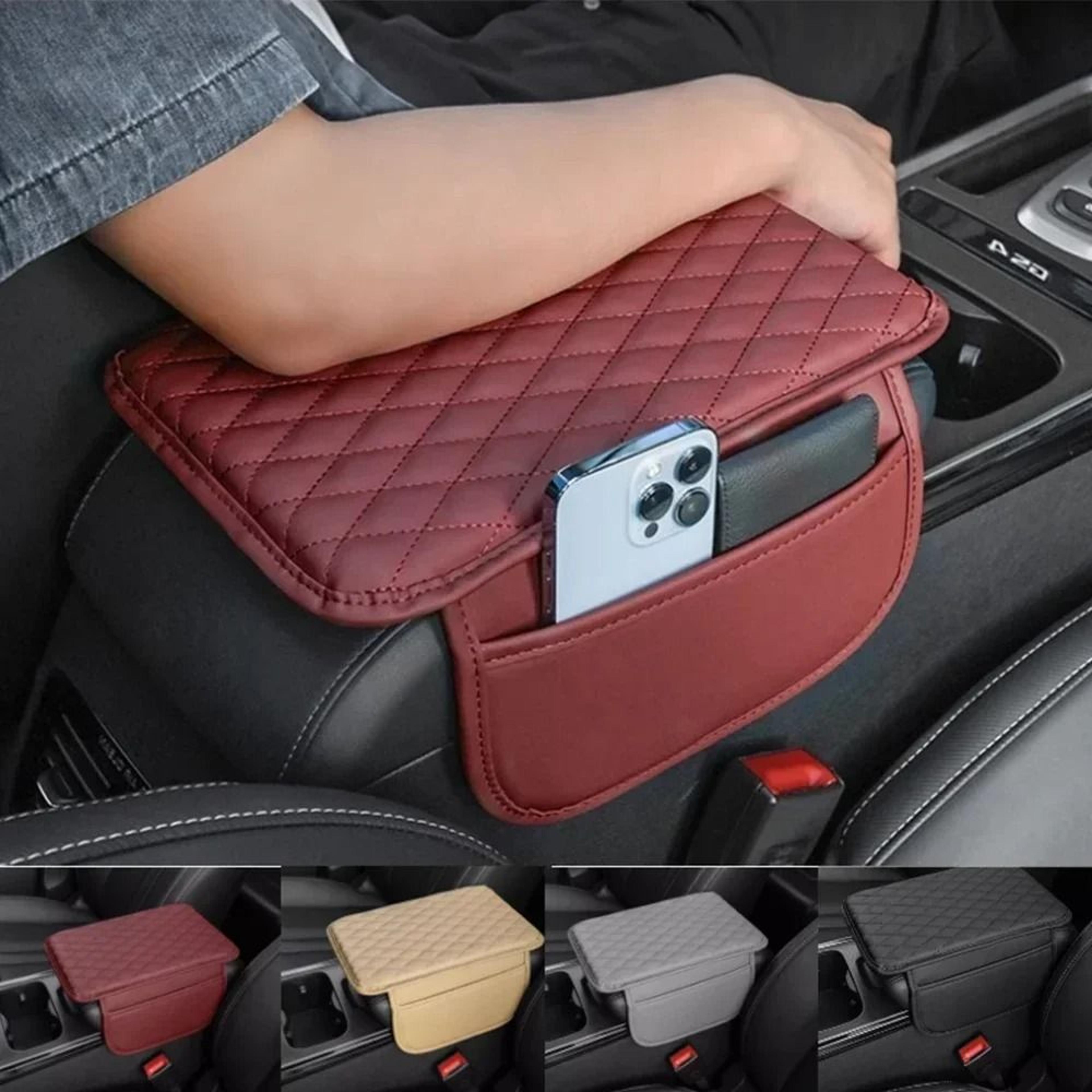 universal car armrest cushion quilted leather console pad with storage