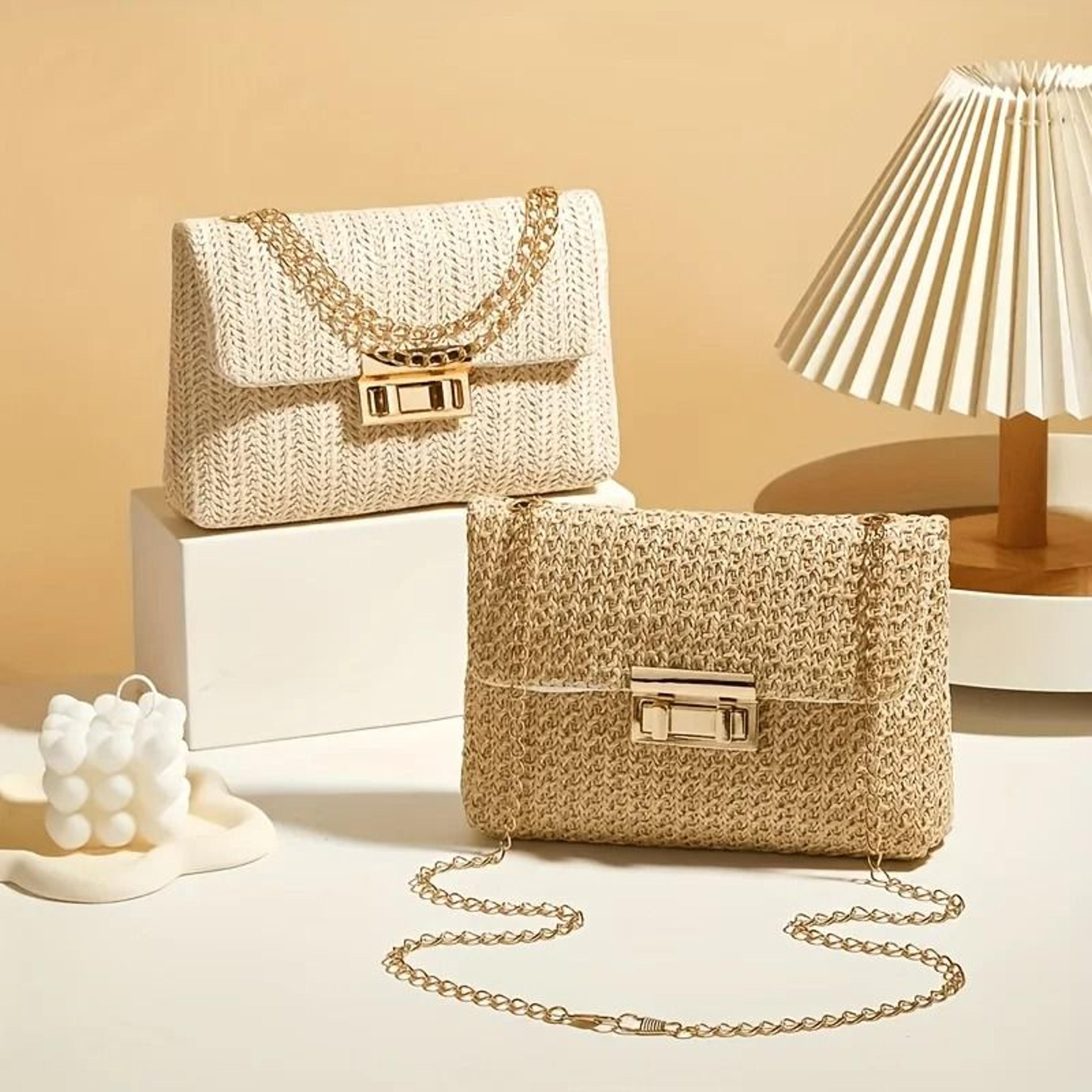 elegant woven straw shoulder bag womens crossbody handbag