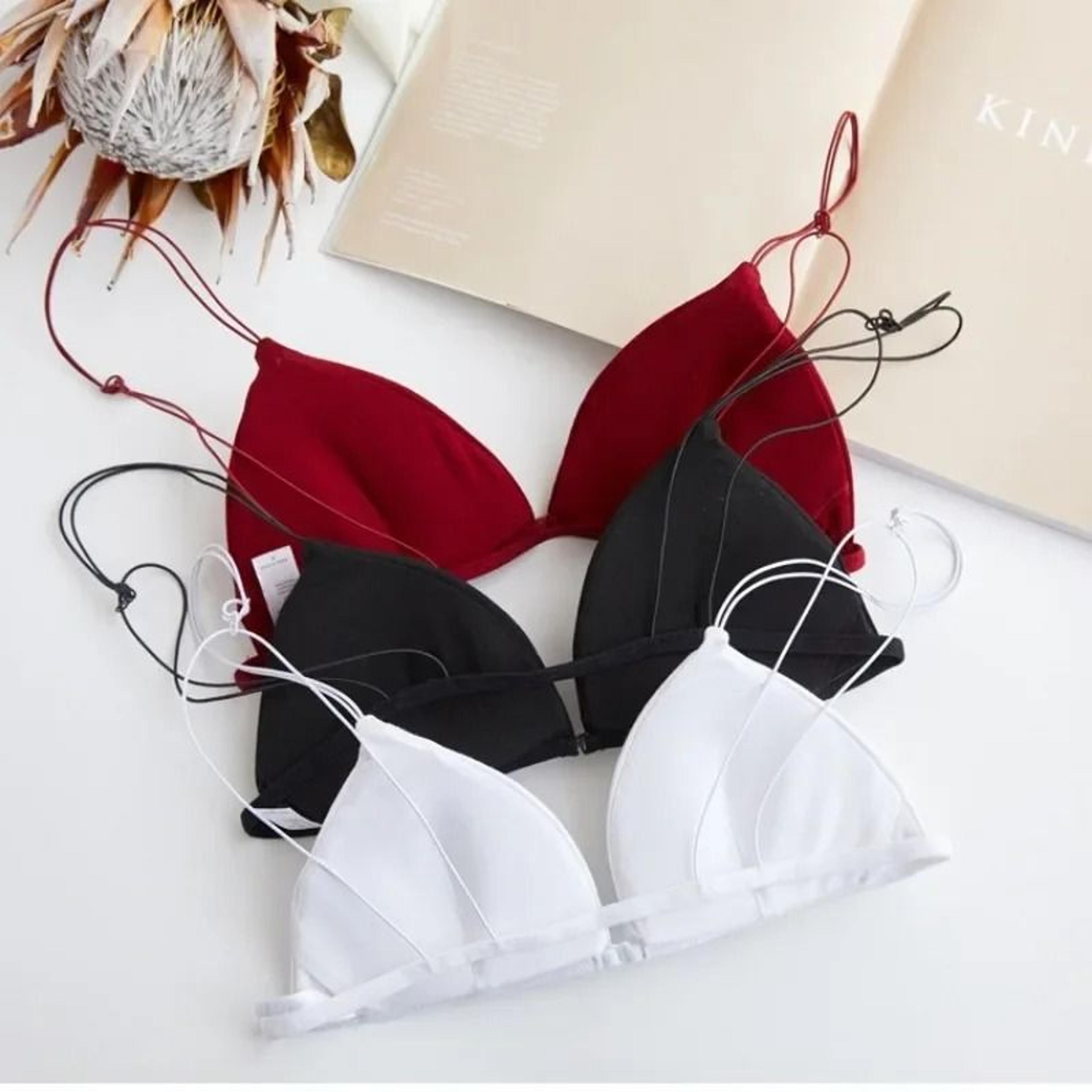lunachic front button bralette wire free triangle cup bra