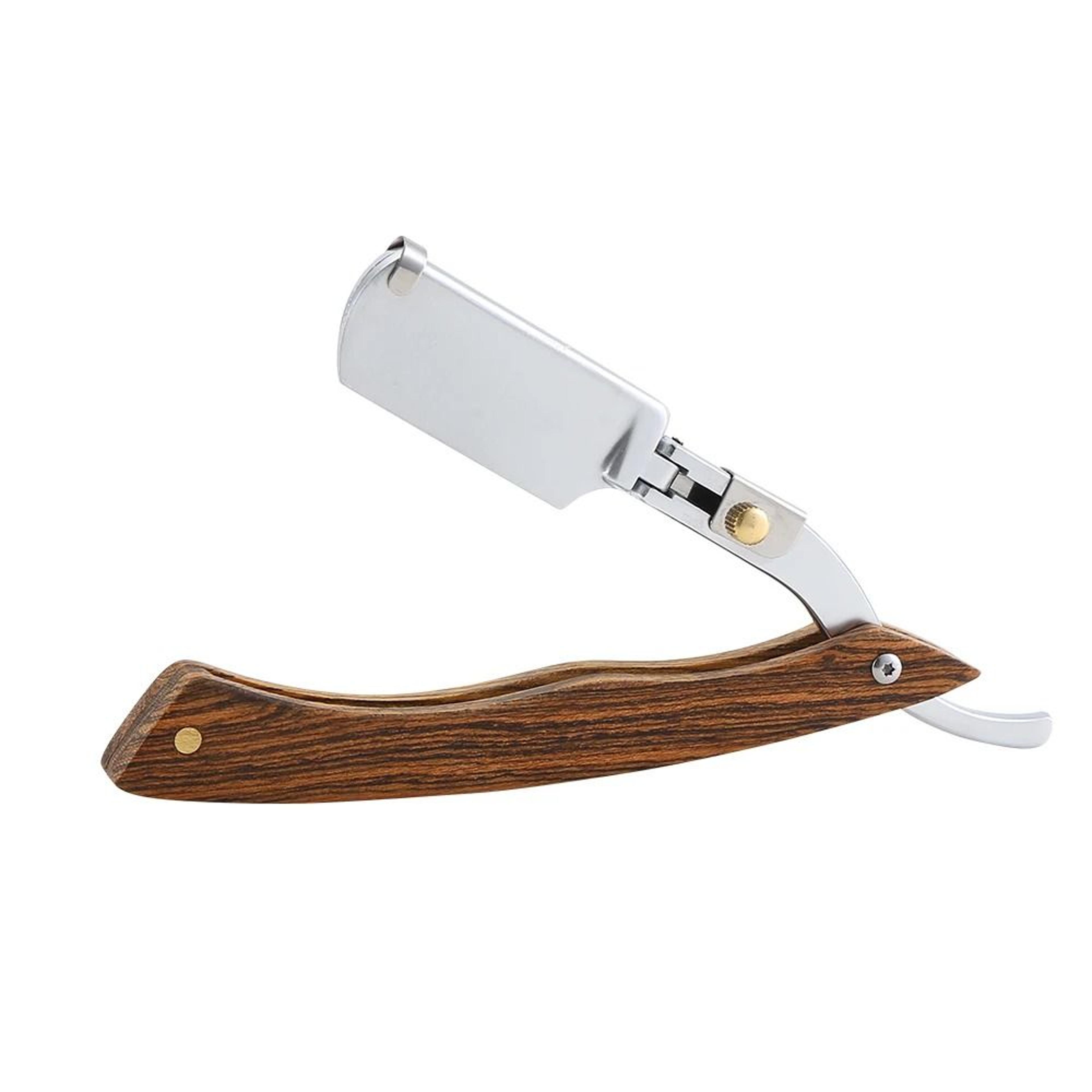 professional straight razor for men with natural wood handle