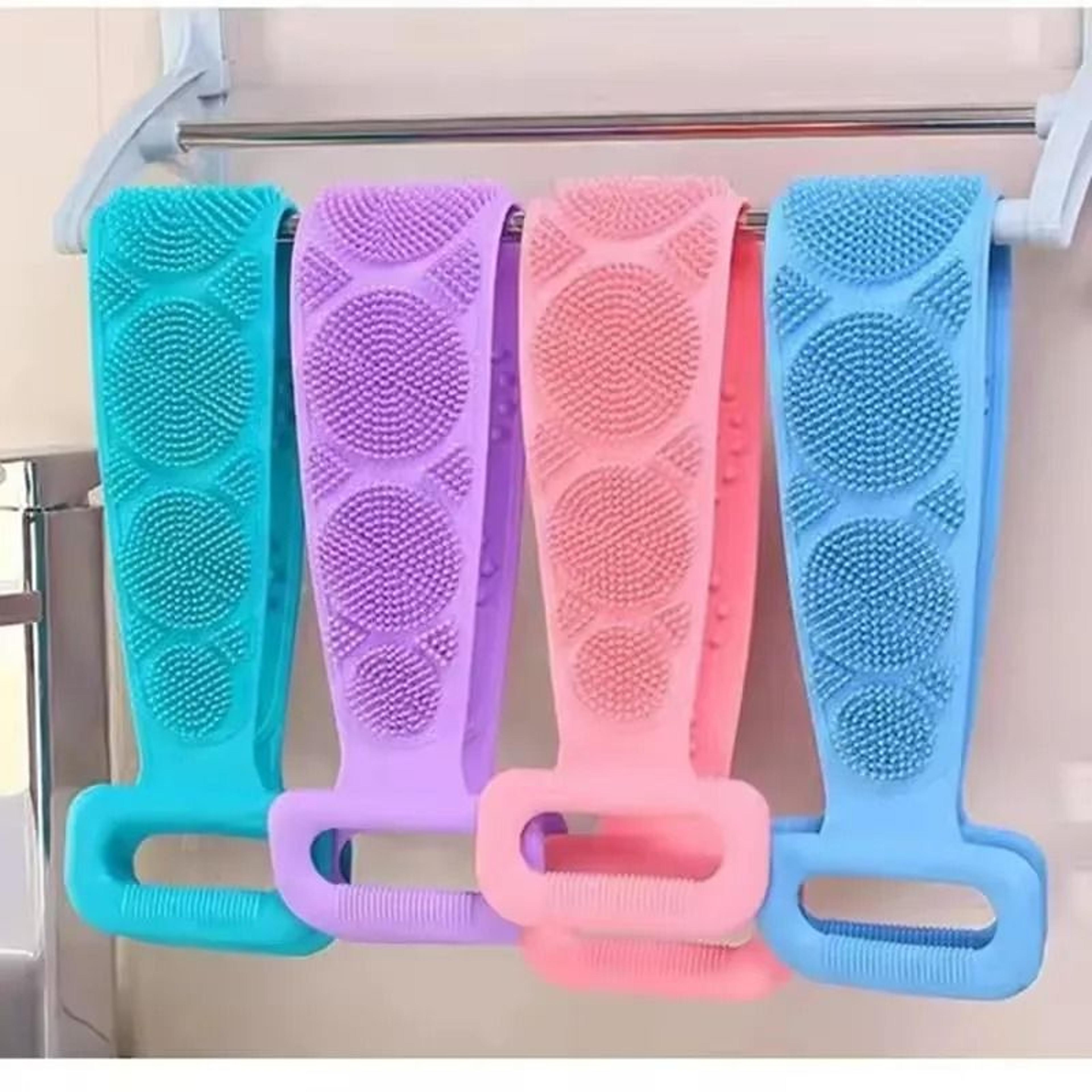 flexclean silicone back scrubber shower belt with exfoliating massage brush