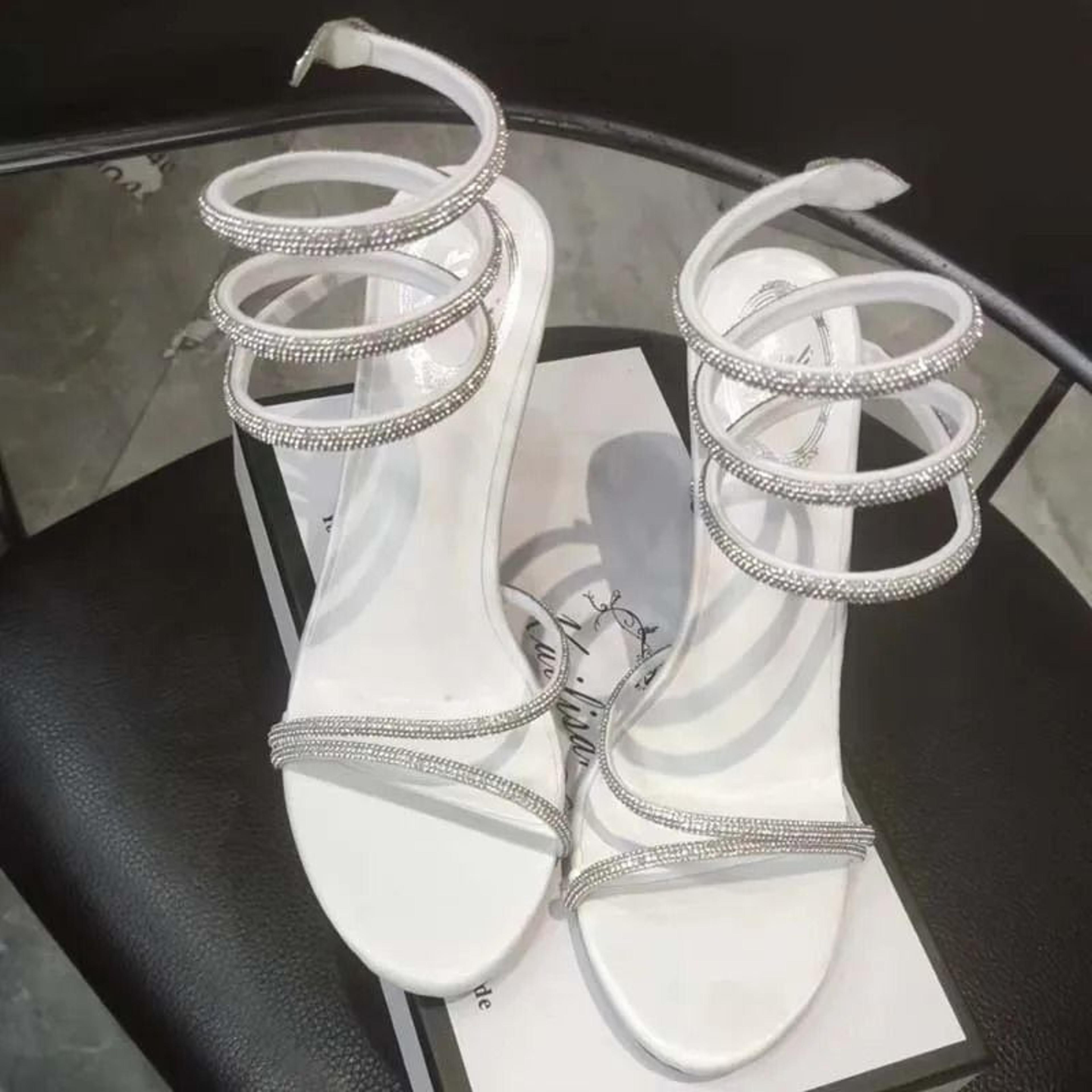 crystal diamond ankle strap high heel sandals for women