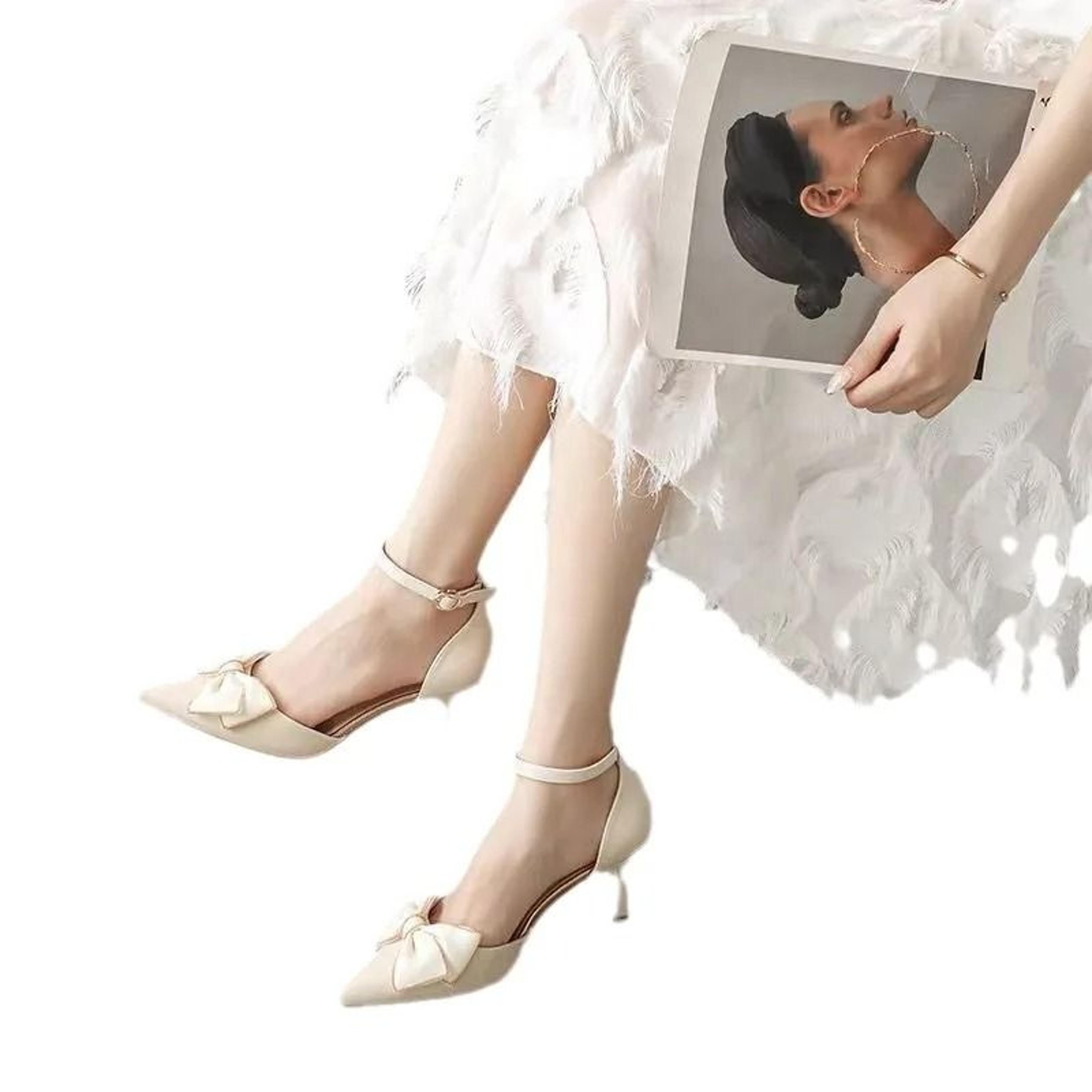 elegant white pointed toe butterfly heels medium stiletto wedding pumps