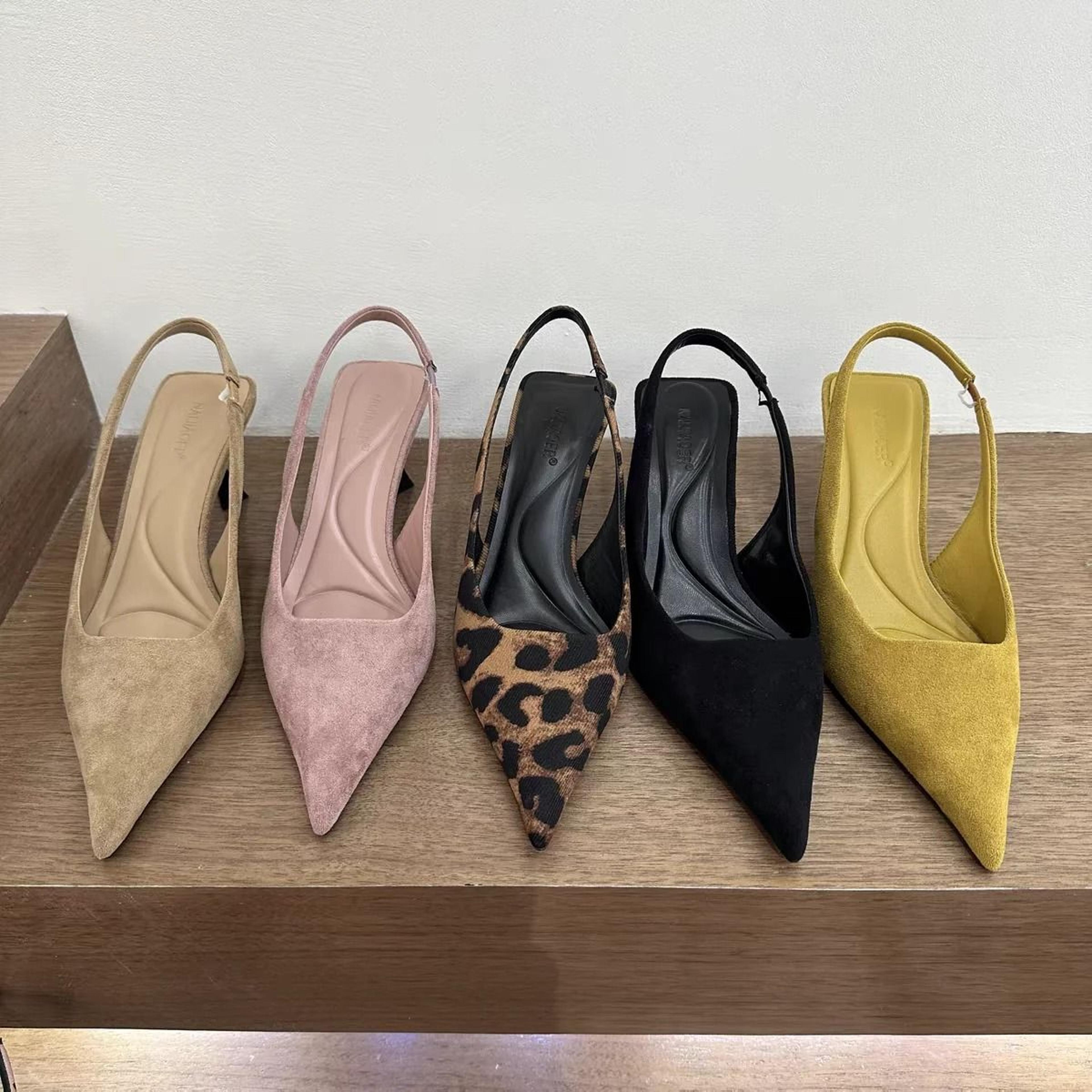 leopard print pointed toe high heel slip on sandals for women