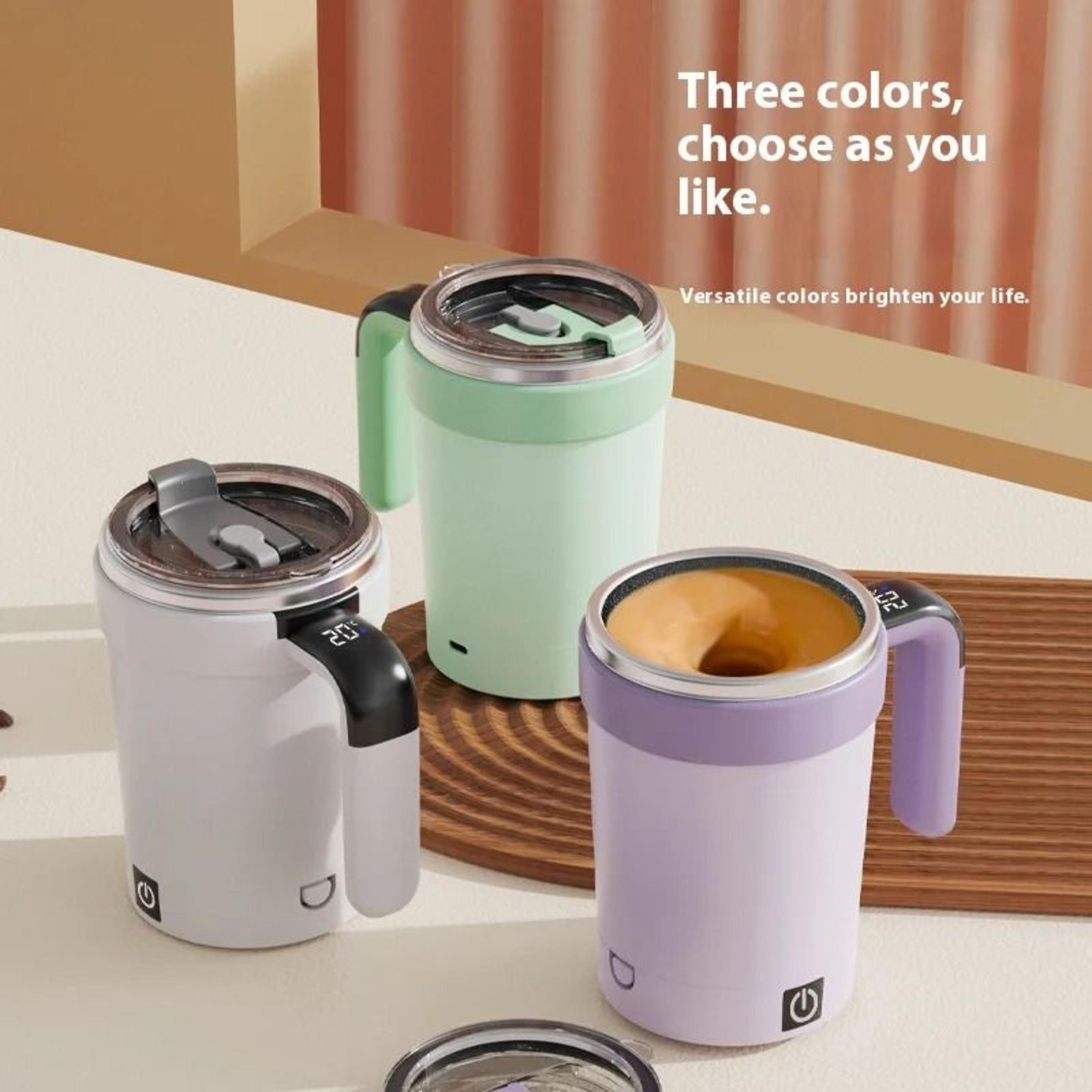 smart self stirring coffee mug with temperature display and magnetic mixing