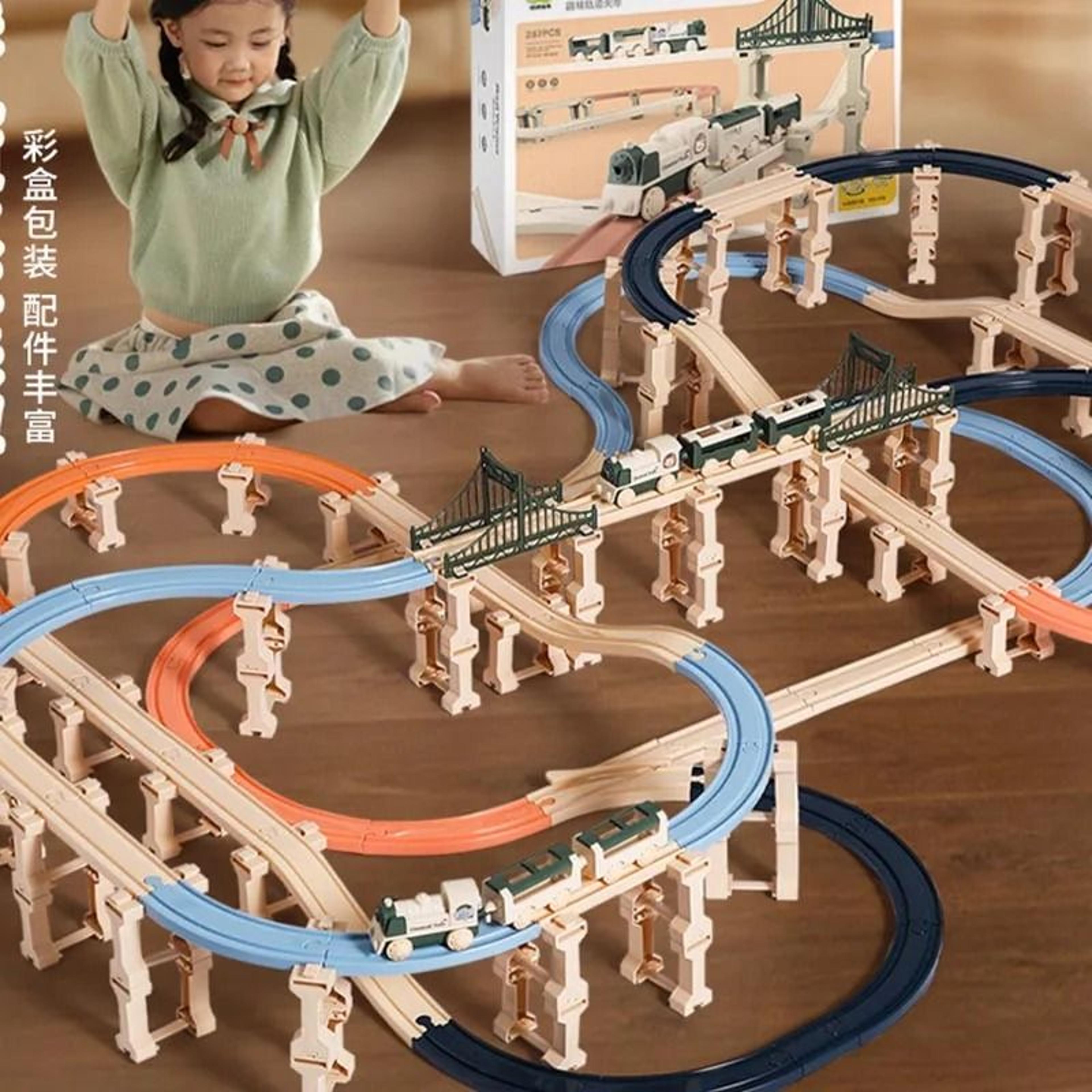 electric christmas train track set diy railway building toy for kids