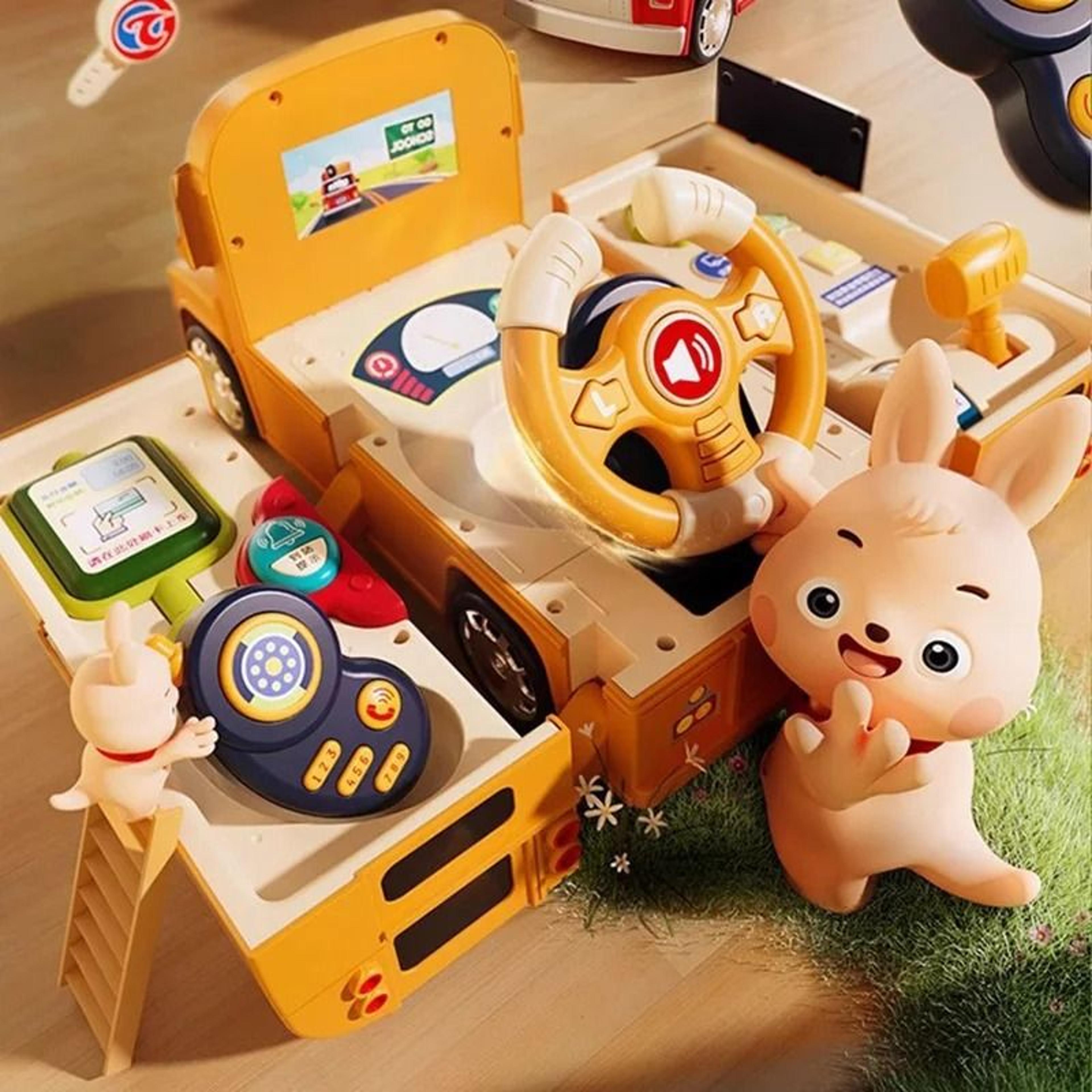 toddler school bus toy with steering wheel sound and light
