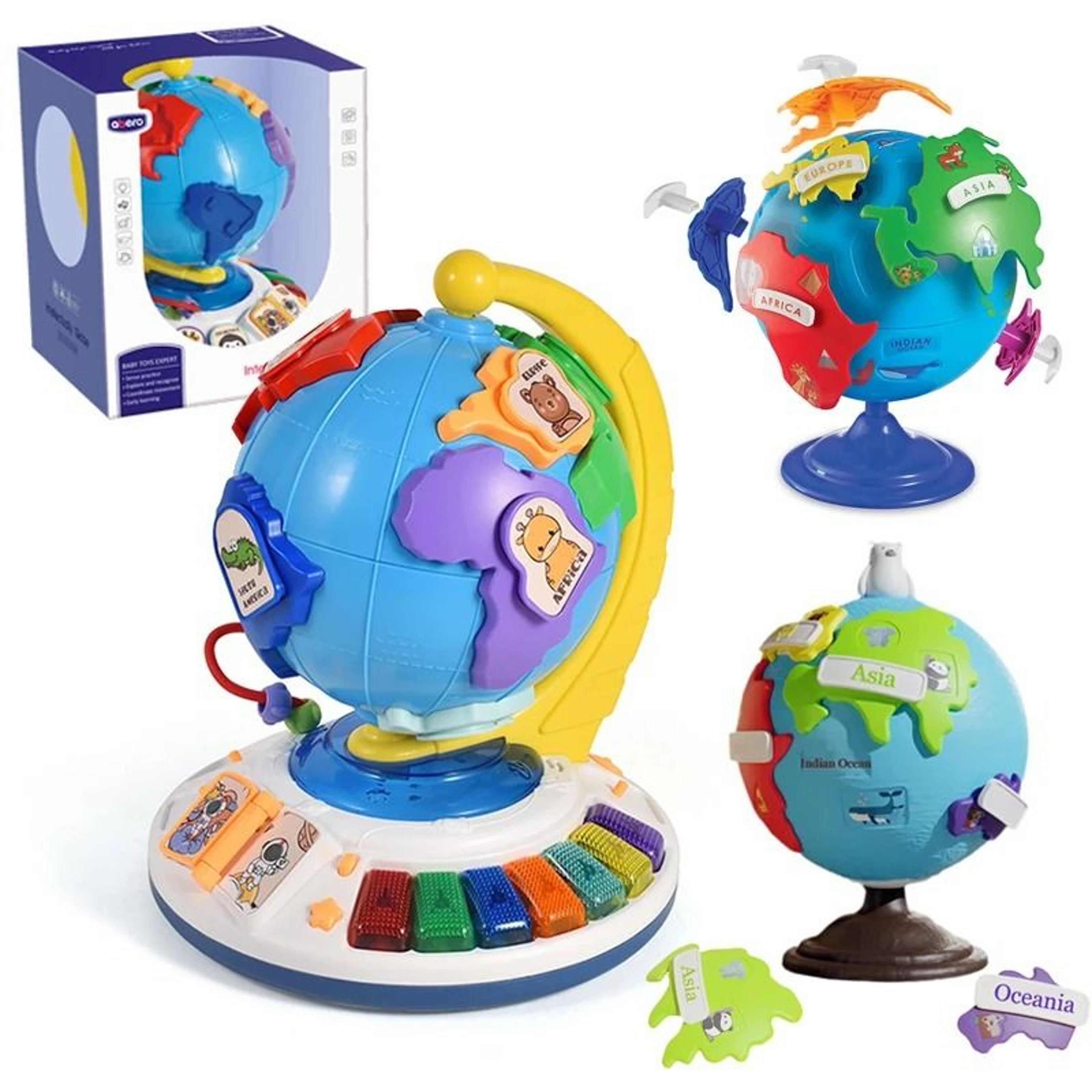 montessori globe piano educational music toy with animal matching game