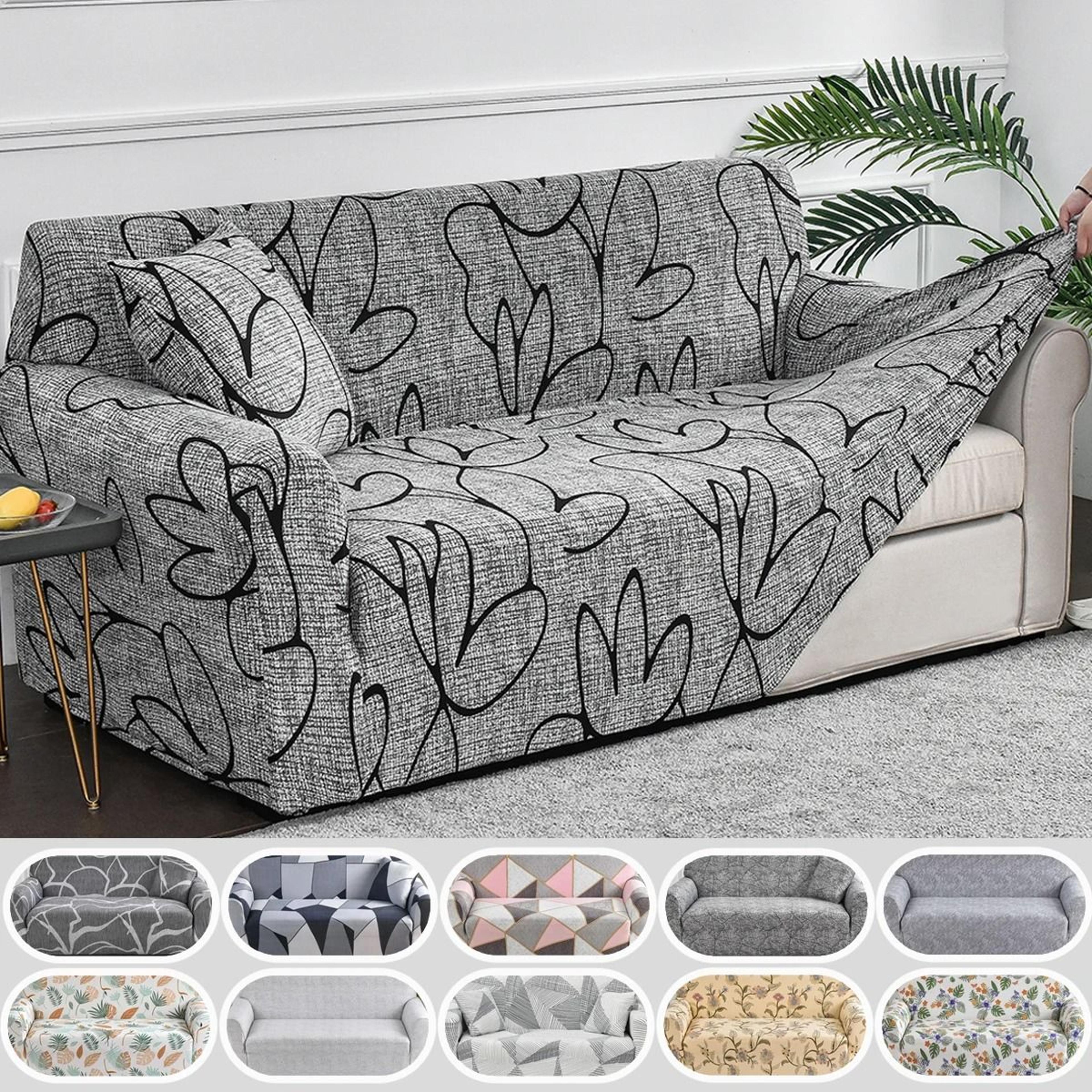 floral stretch sofa slipcover – elastic spandex couch protector for living room decor