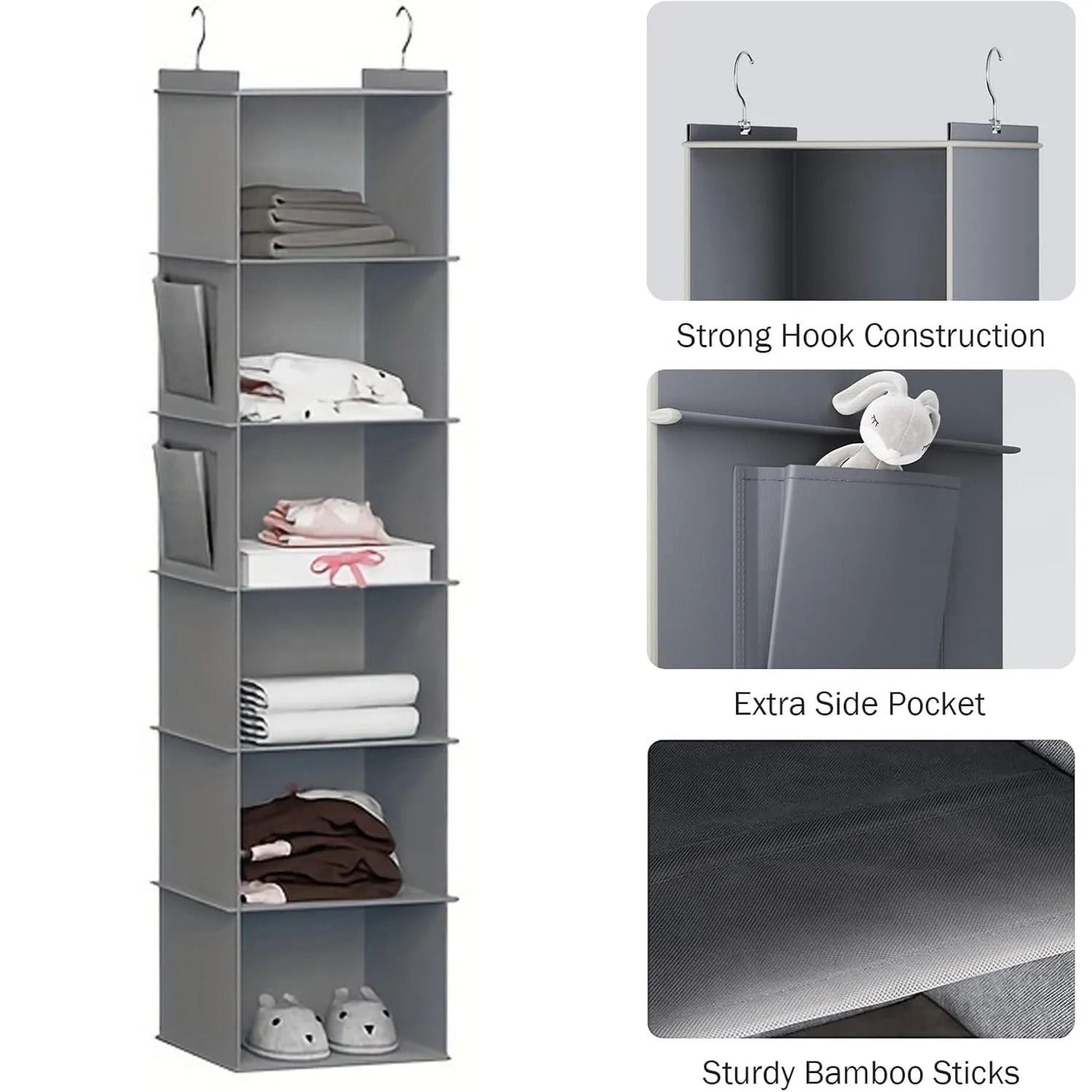 foldable 6 shelf hanging closet organizer with hooks