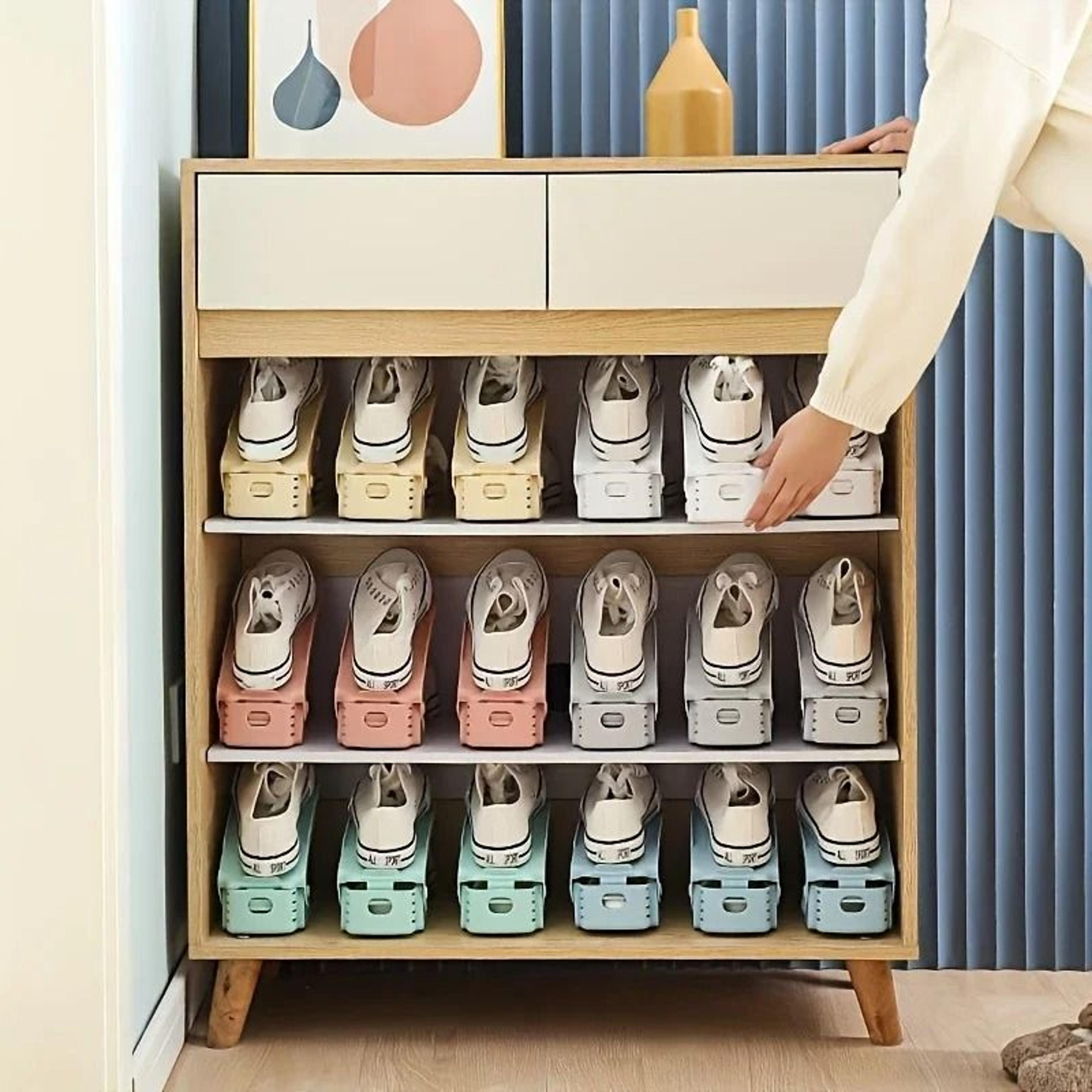 adjustable double layer shoe rack space saving plastic shoe organizer