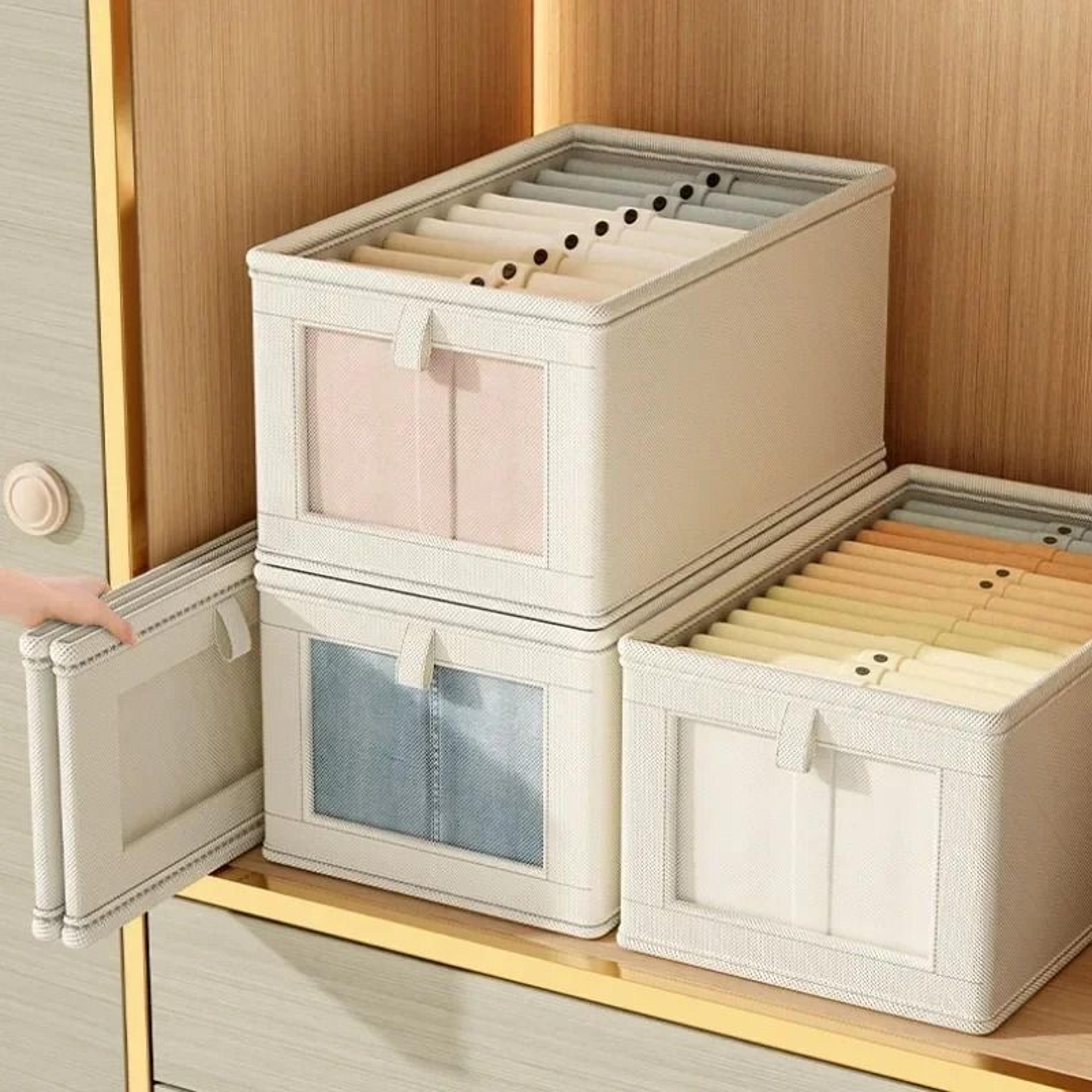 large foldable canvas storage box with clear window for closet organization