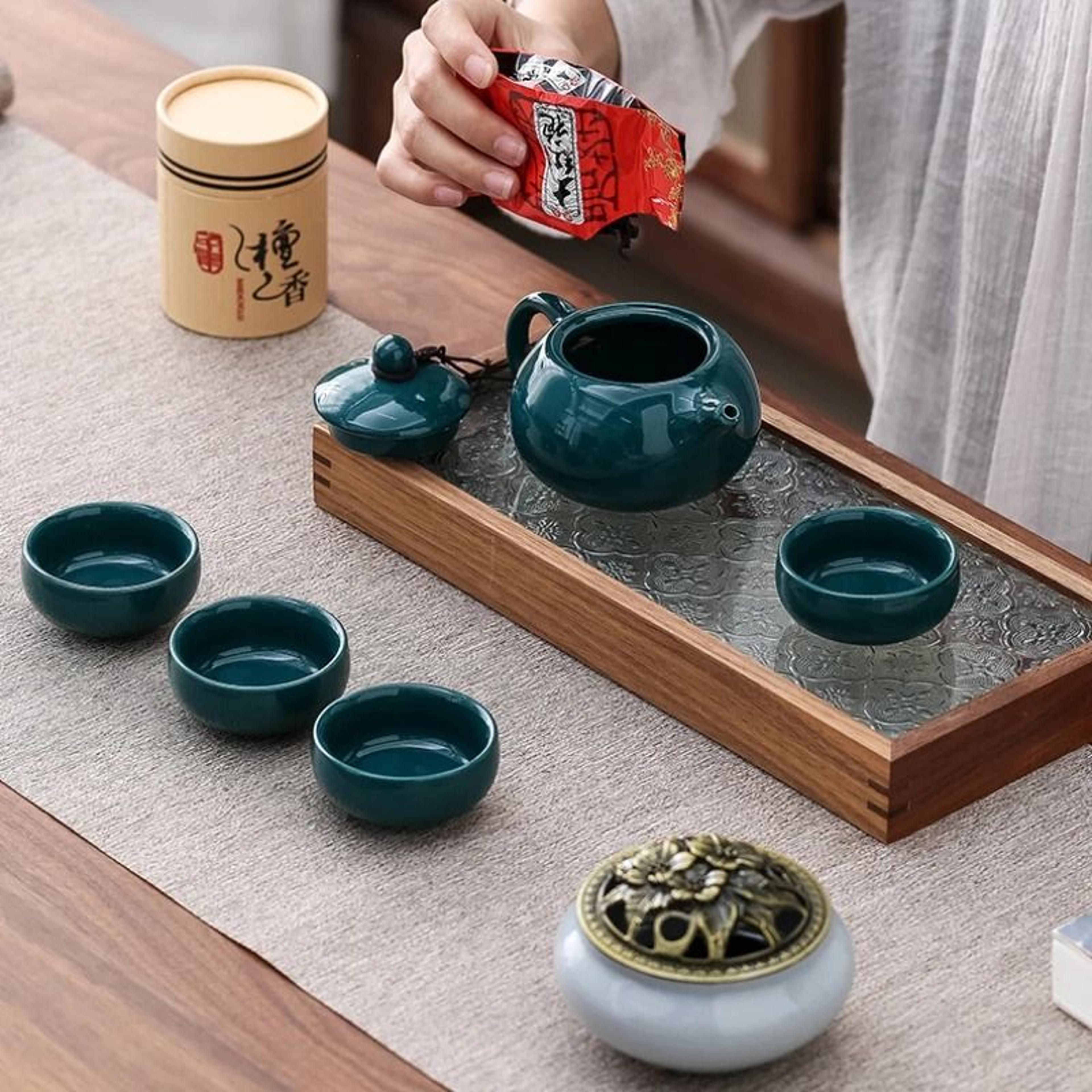 traditional kungfu tea set with sandalwood stove and incense burner gift box