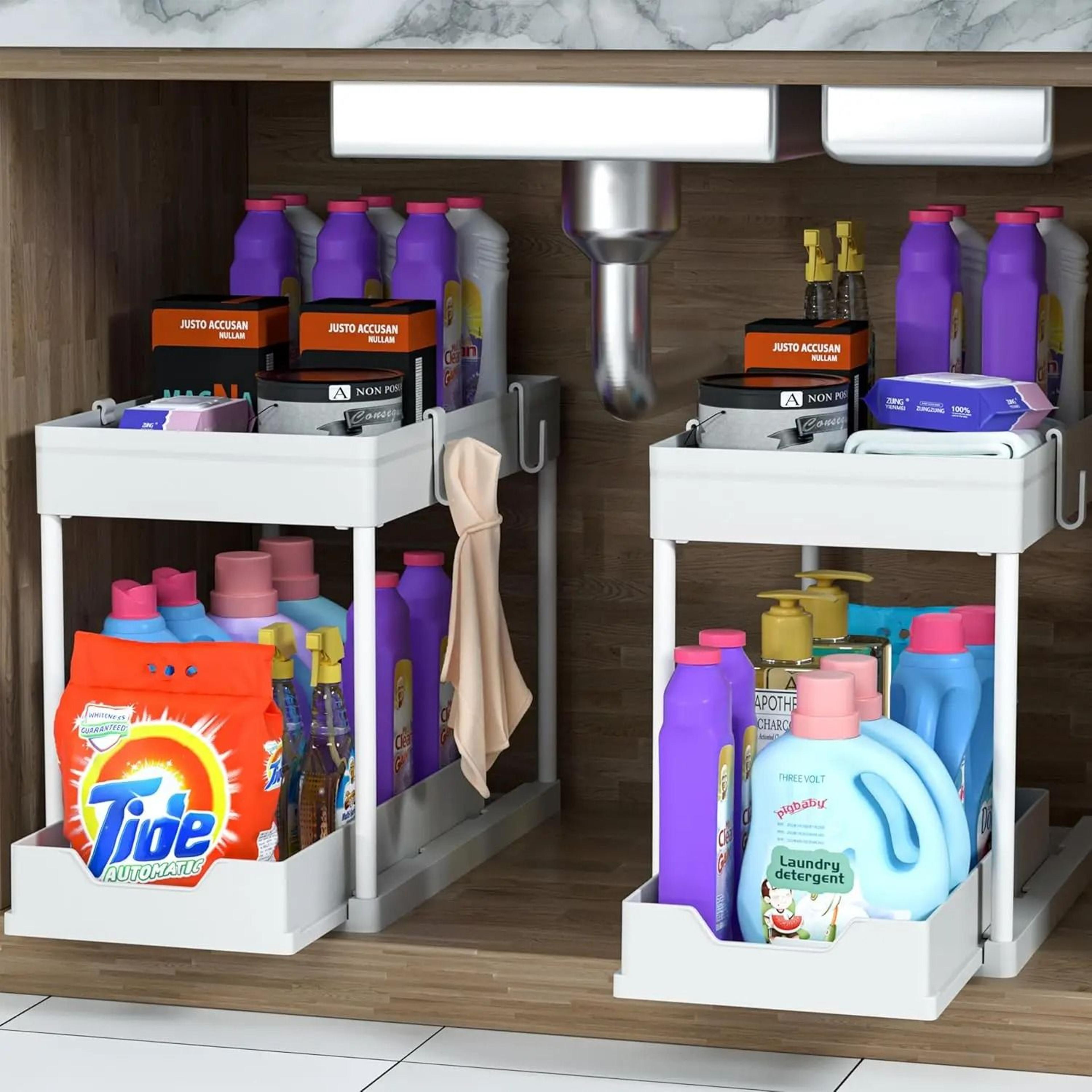 double tier sink storage rack under cabinet organizer
