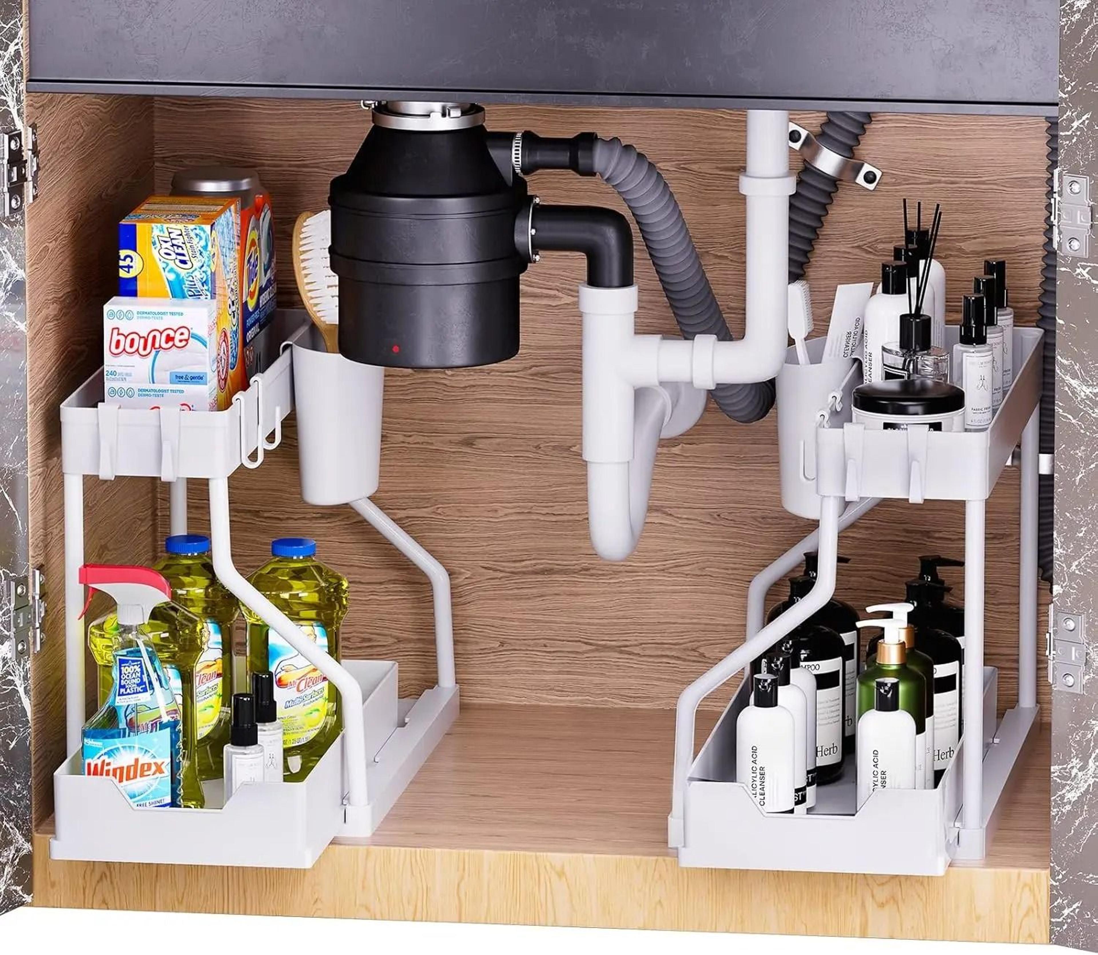 under sink storage rack with dual slide drawer organizer