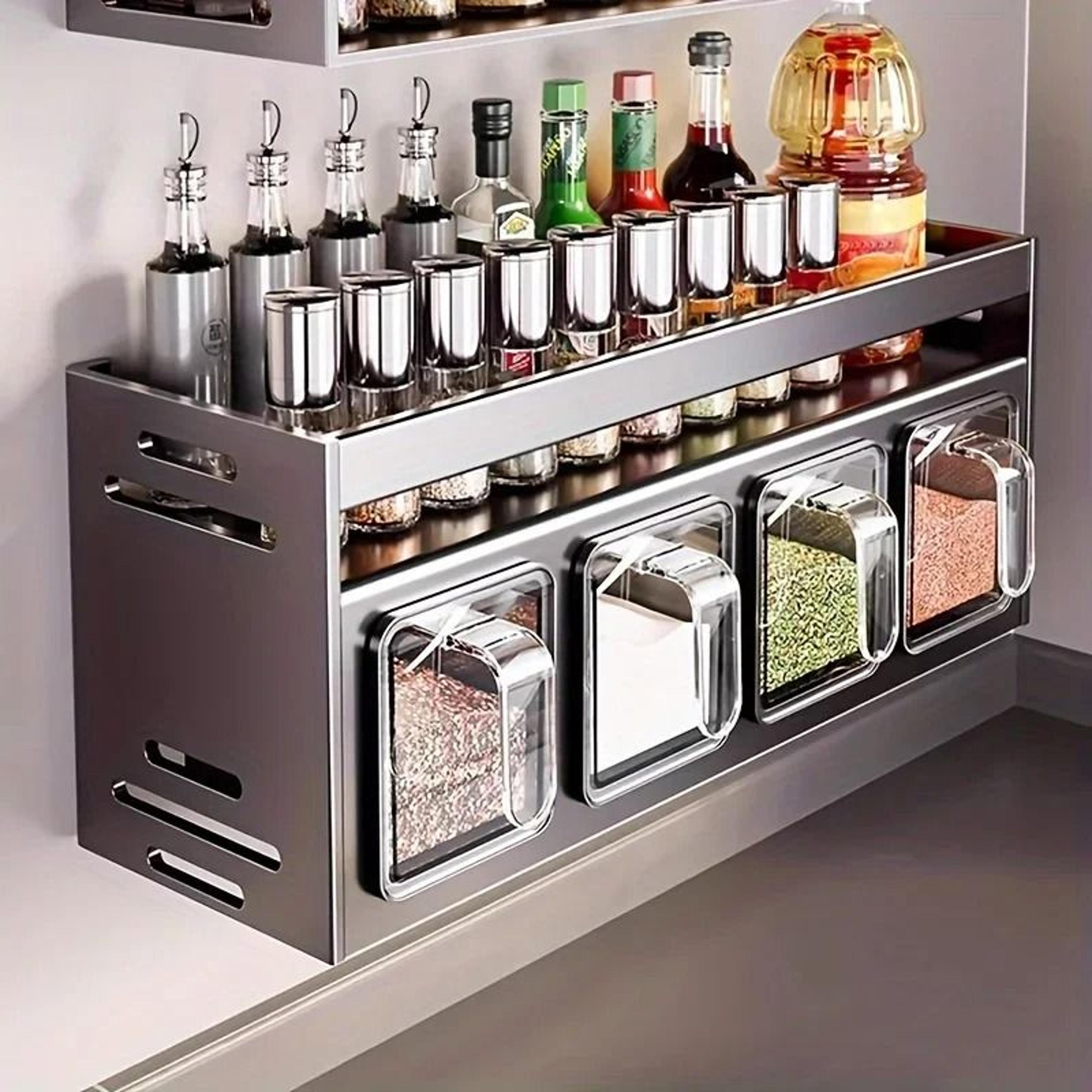 stainless steel wall mounted spice rack organizer with jars