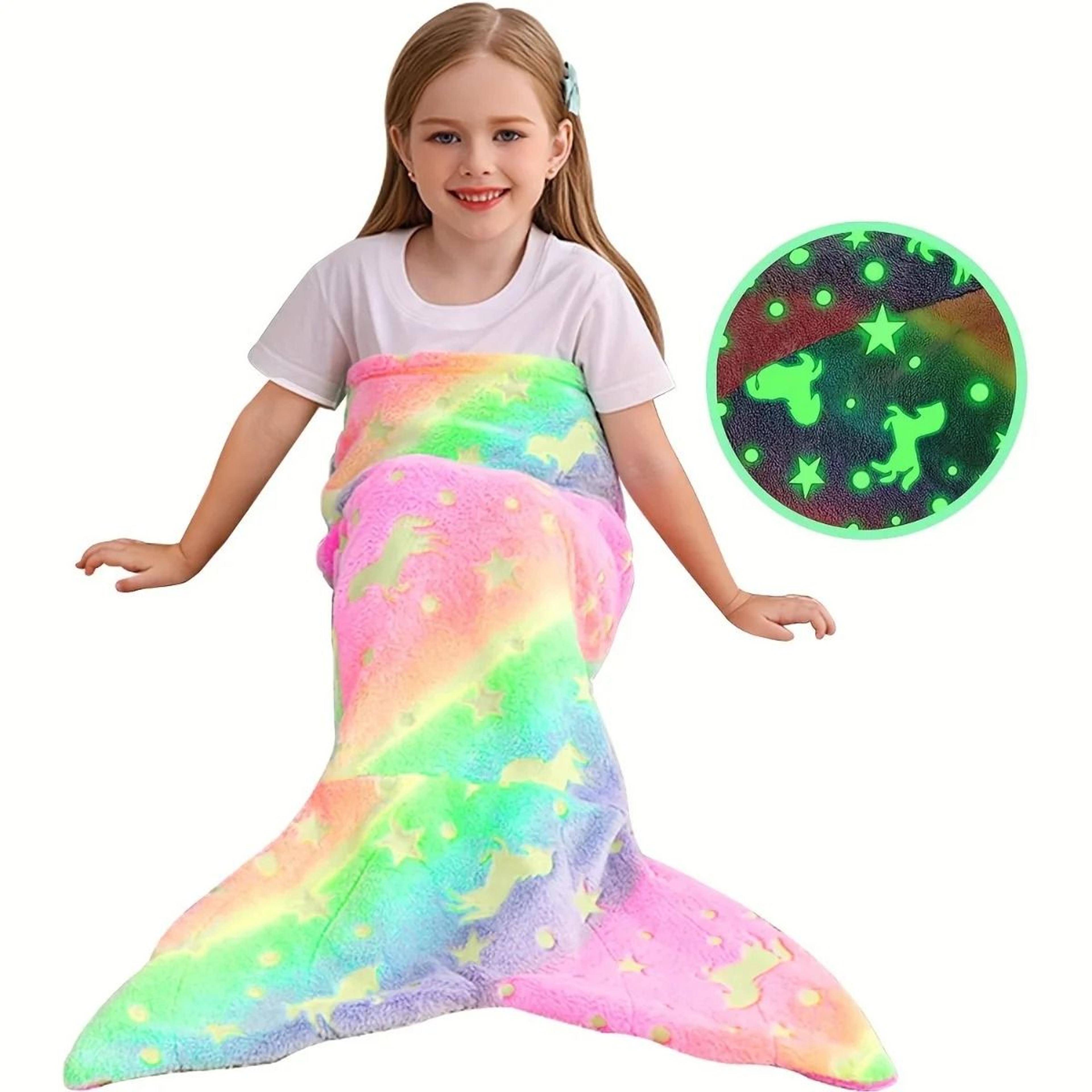 glow in the dark unicorn mermaid tail blanket for girls