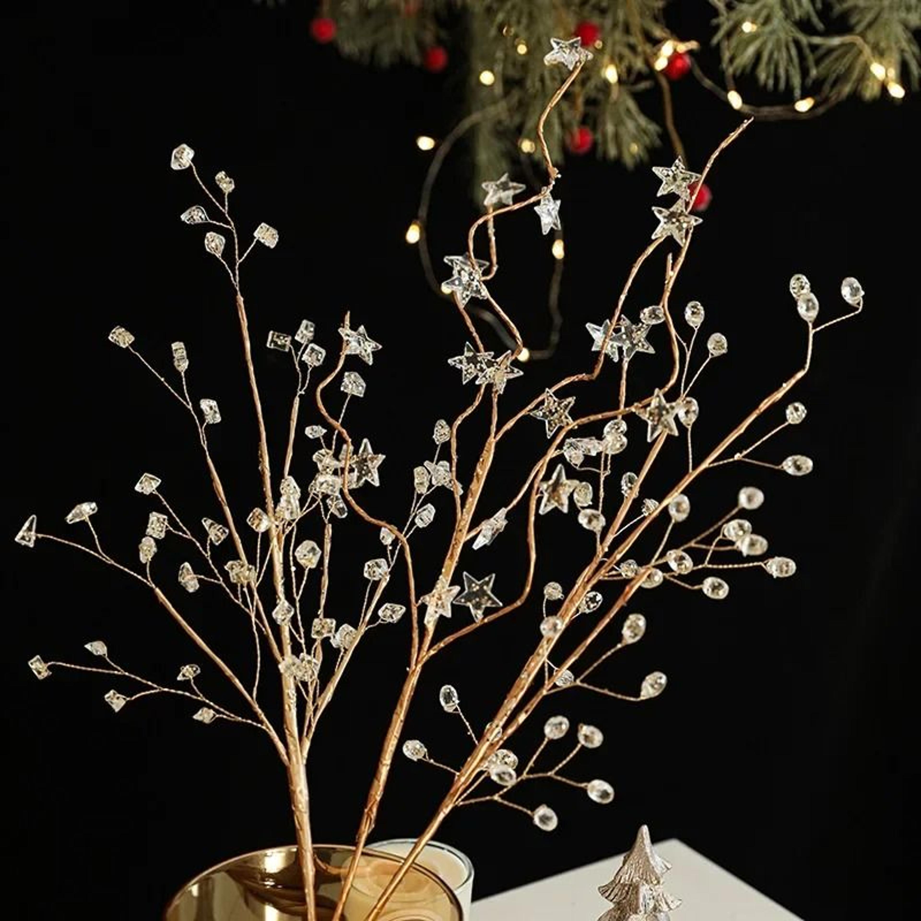 crystal bud branch christmas tree picks acrylic beaded flower decor