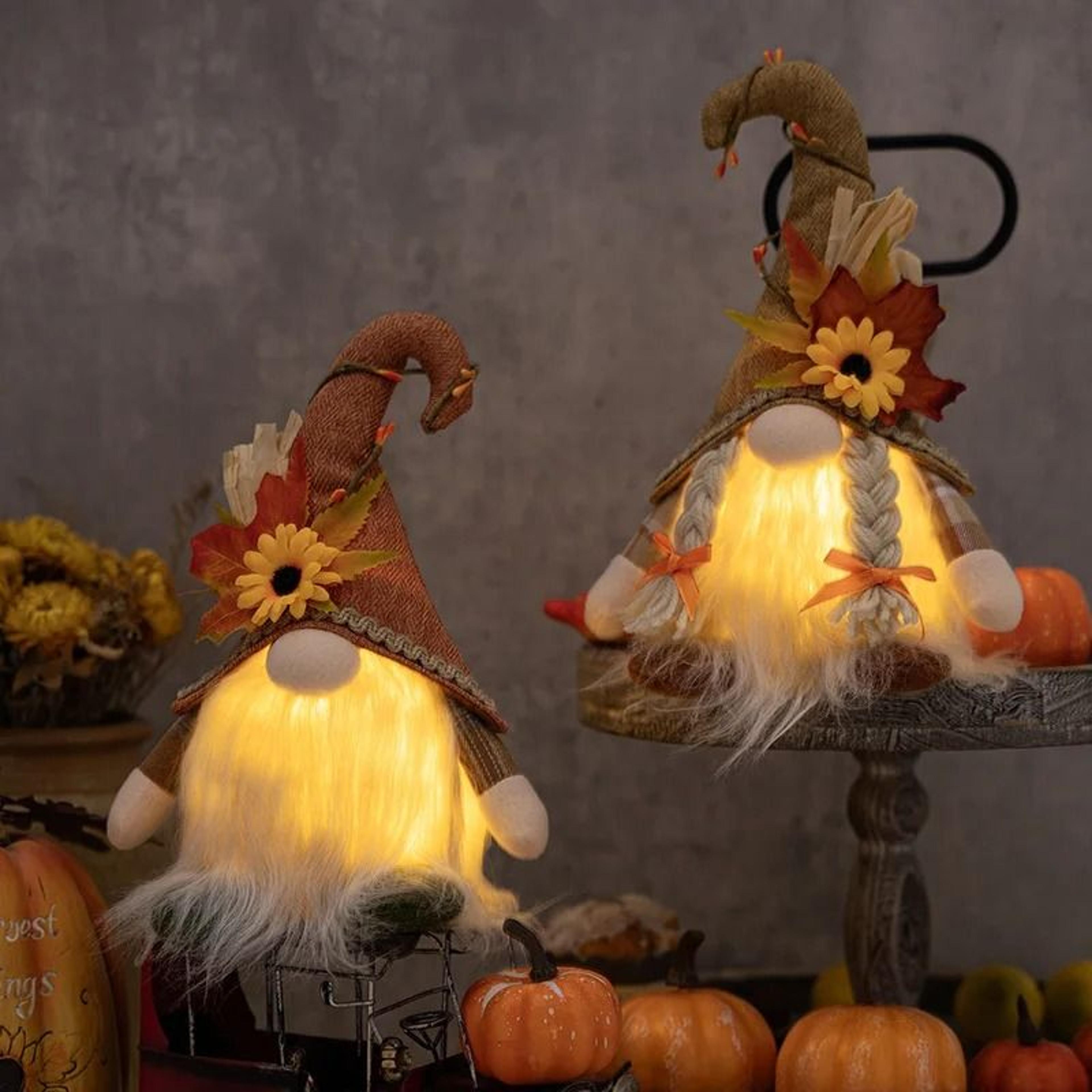glowing faceless gnome doll pendant with maple leaf and sunflower autumn holiday decor