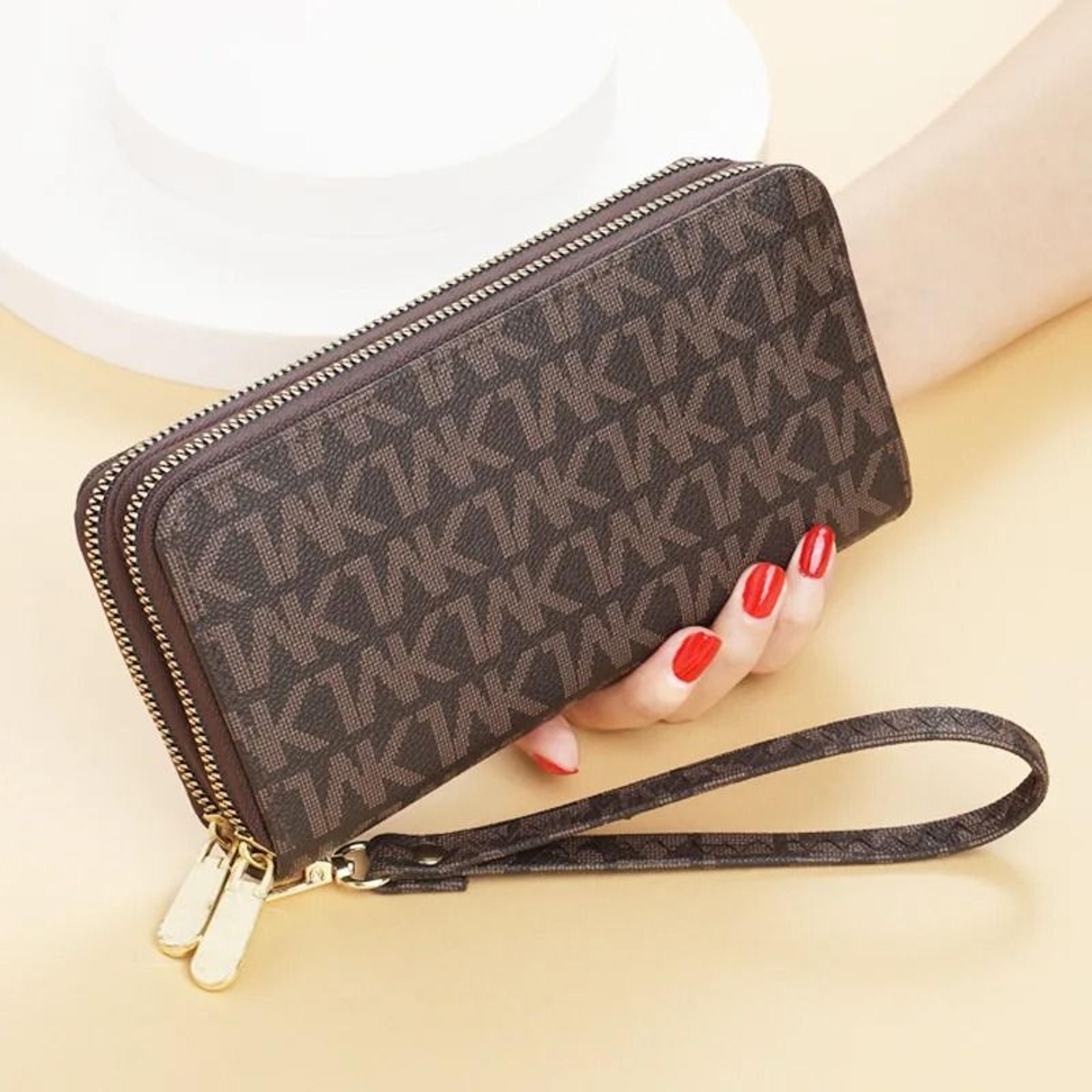 womens long wallet double zipper wristlet clutch with phone holder