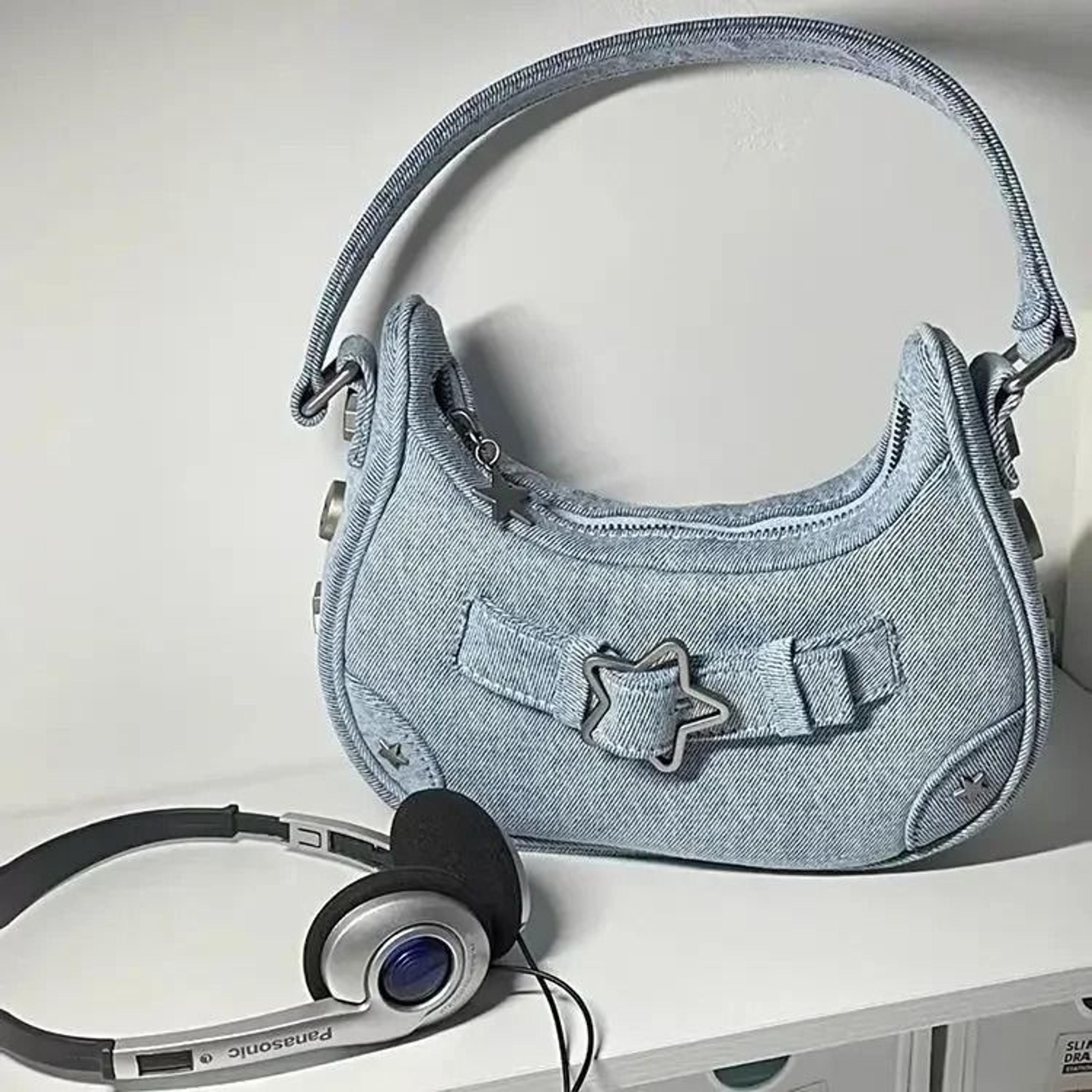 vintage korean white star underarm shoulder tote bag for women