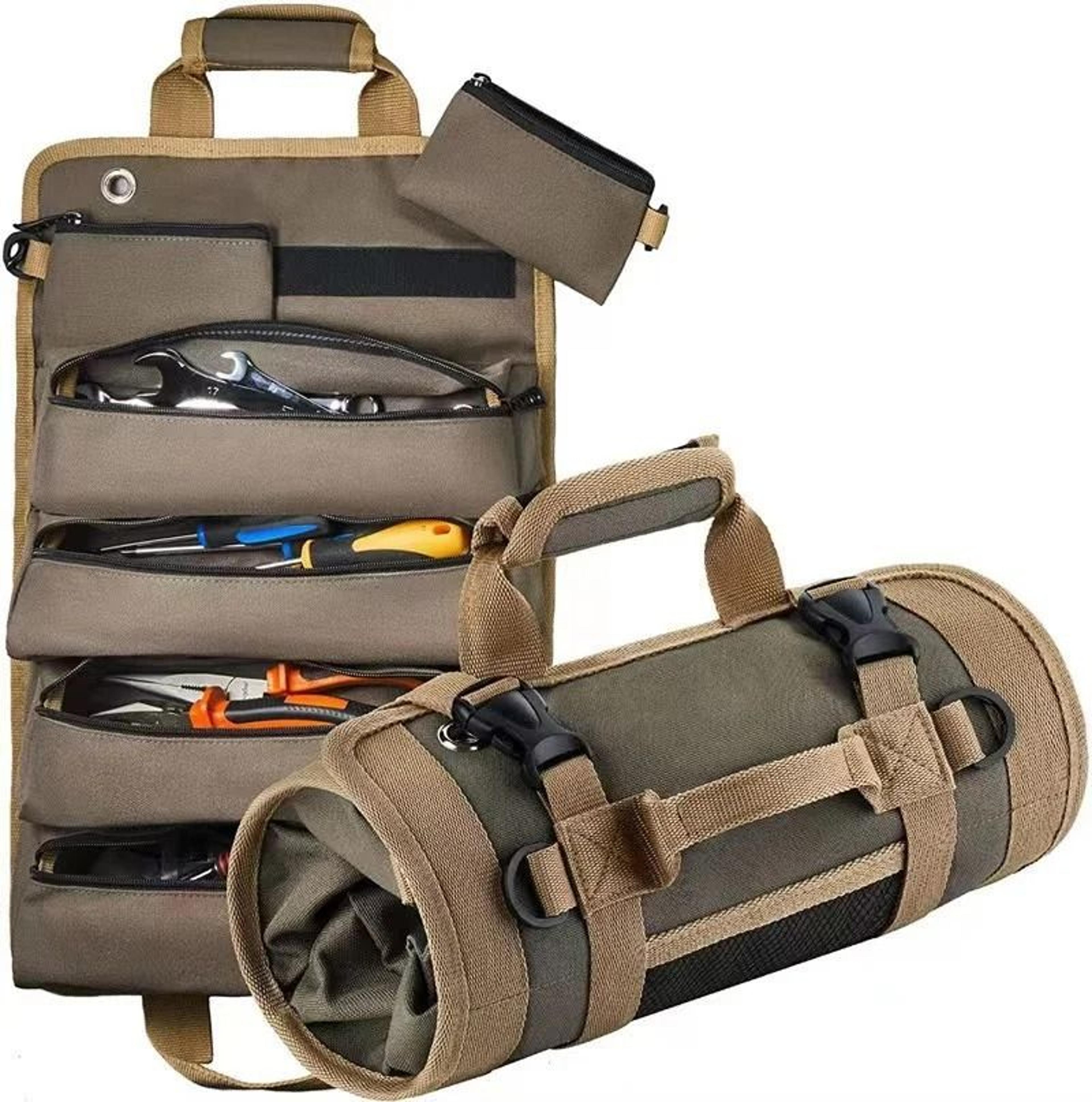 heavy duty canvas tool roll bag with hanging organizer