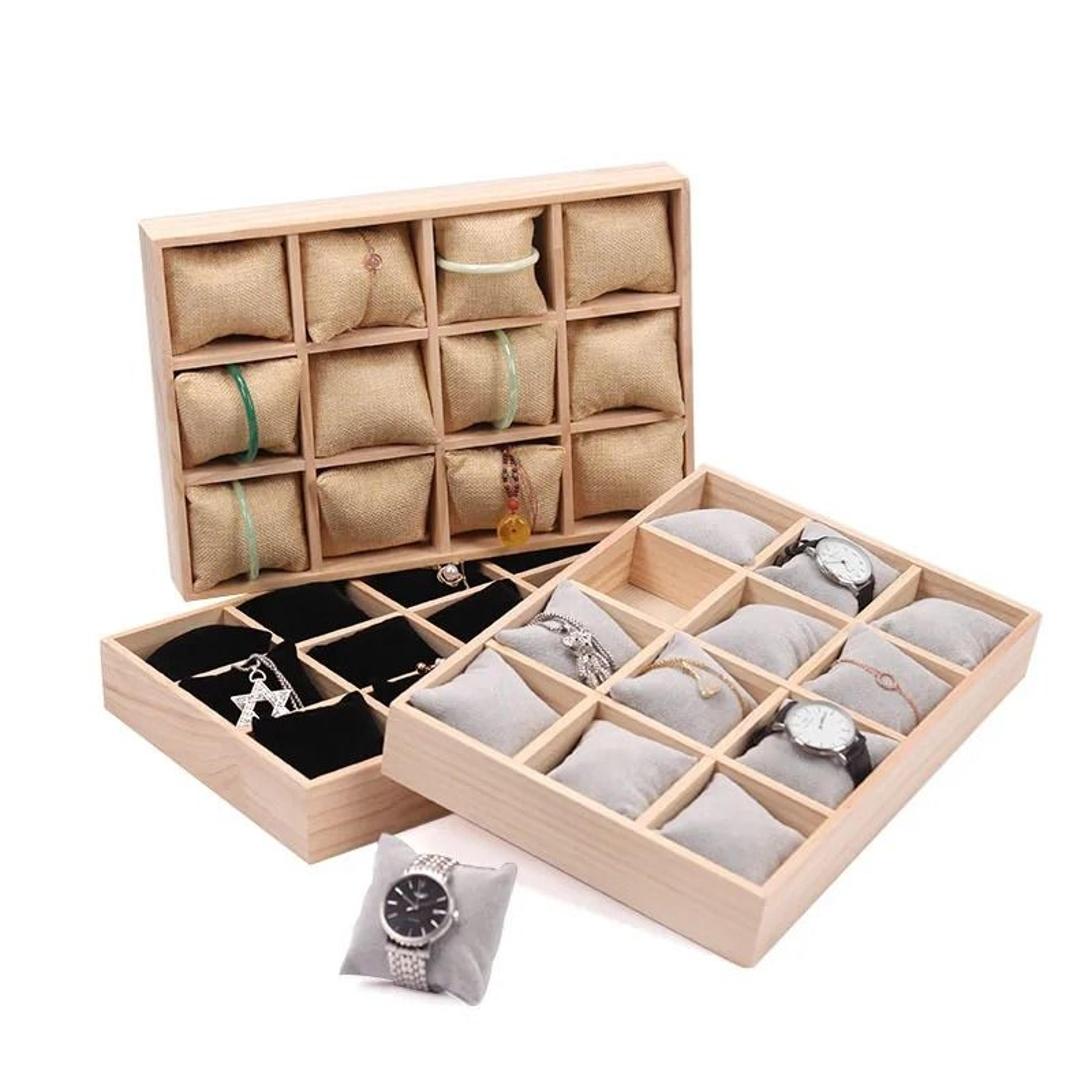 solid wood 12 slot watch organizer display frame with pillow cushions