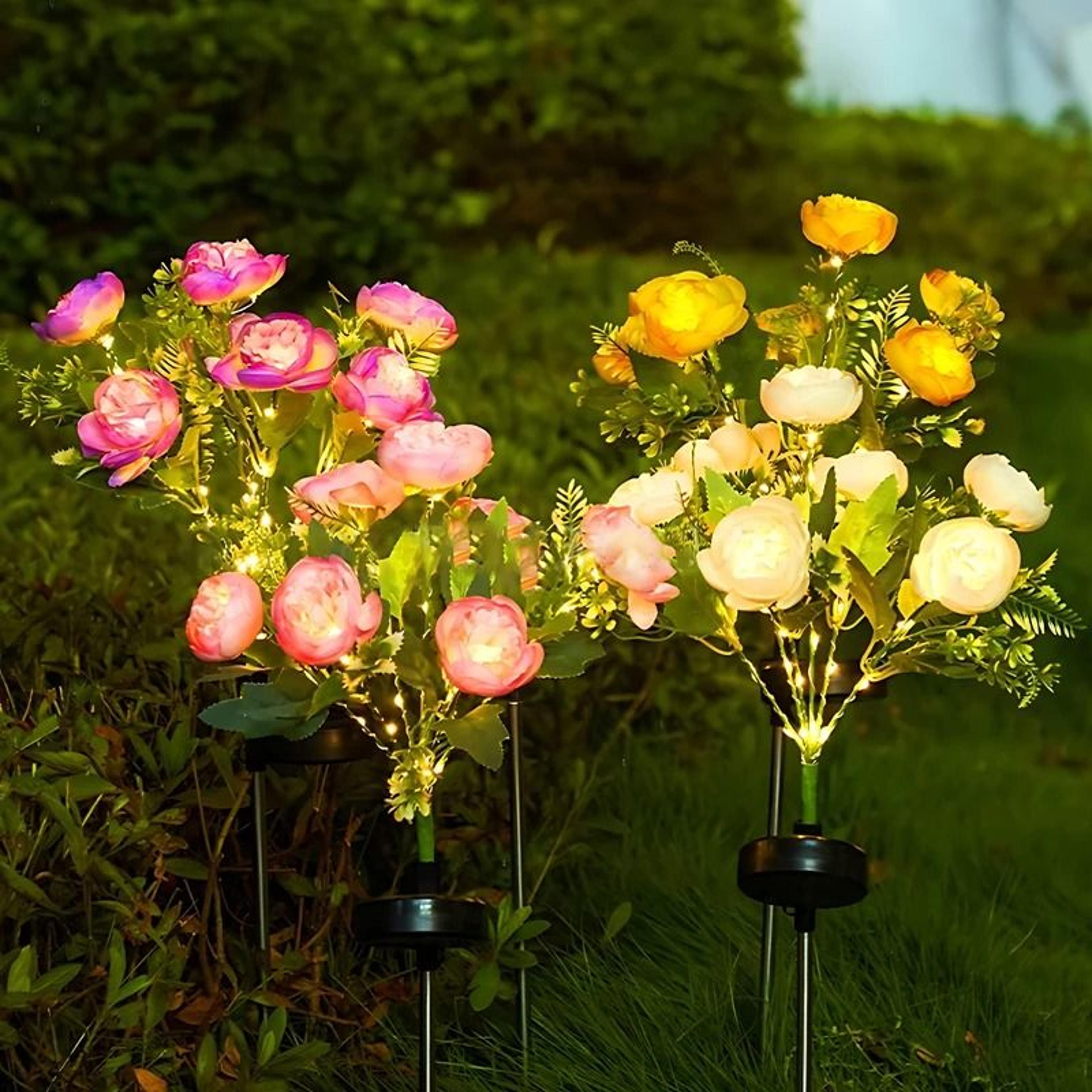 glowbloom solar flower garden lights camellia outdoor landscape path decor