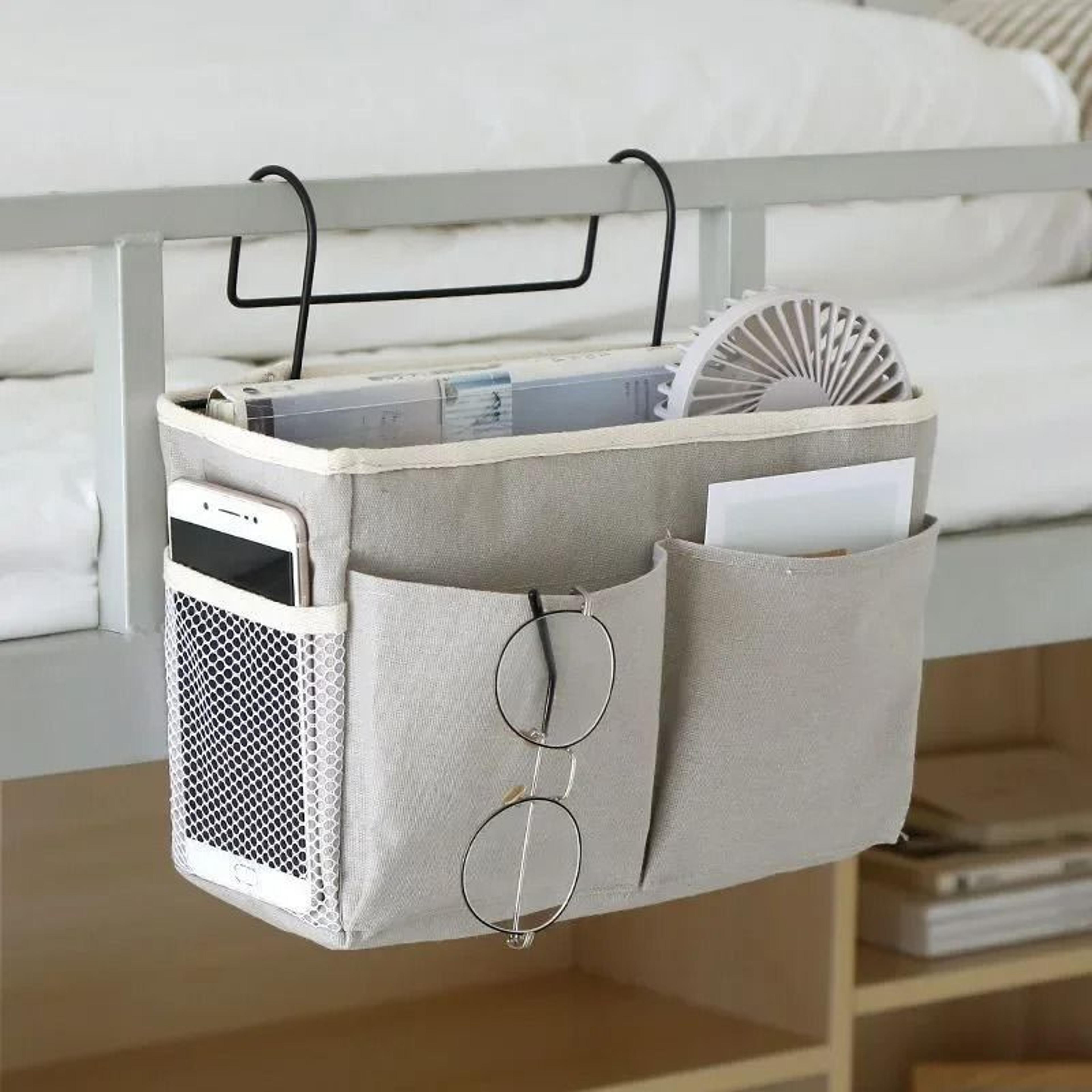bedside hanging organizer cotton linen bed storage pocket for sofa and dorm