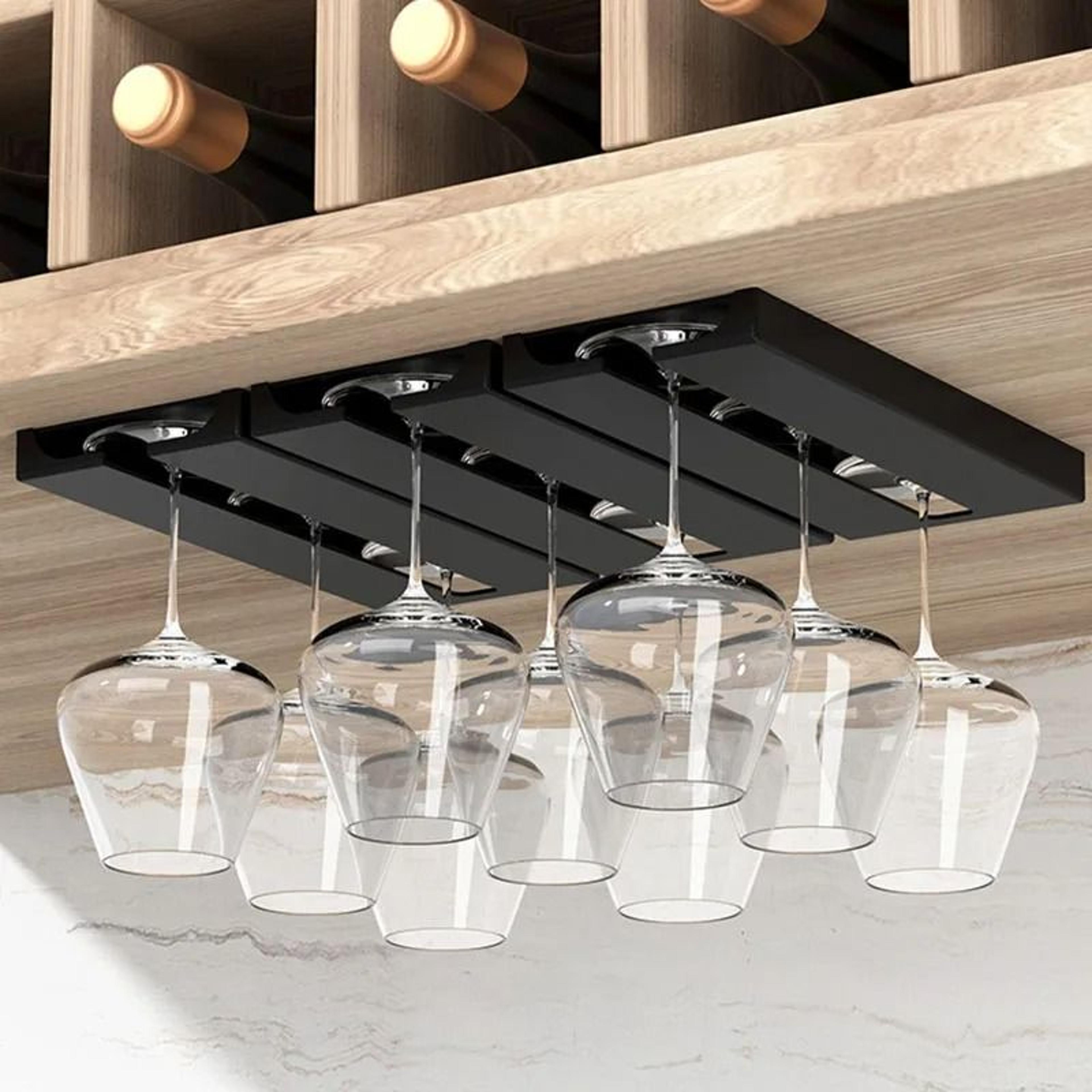 space saving wine glass holder rack under cabinet stemware organizer