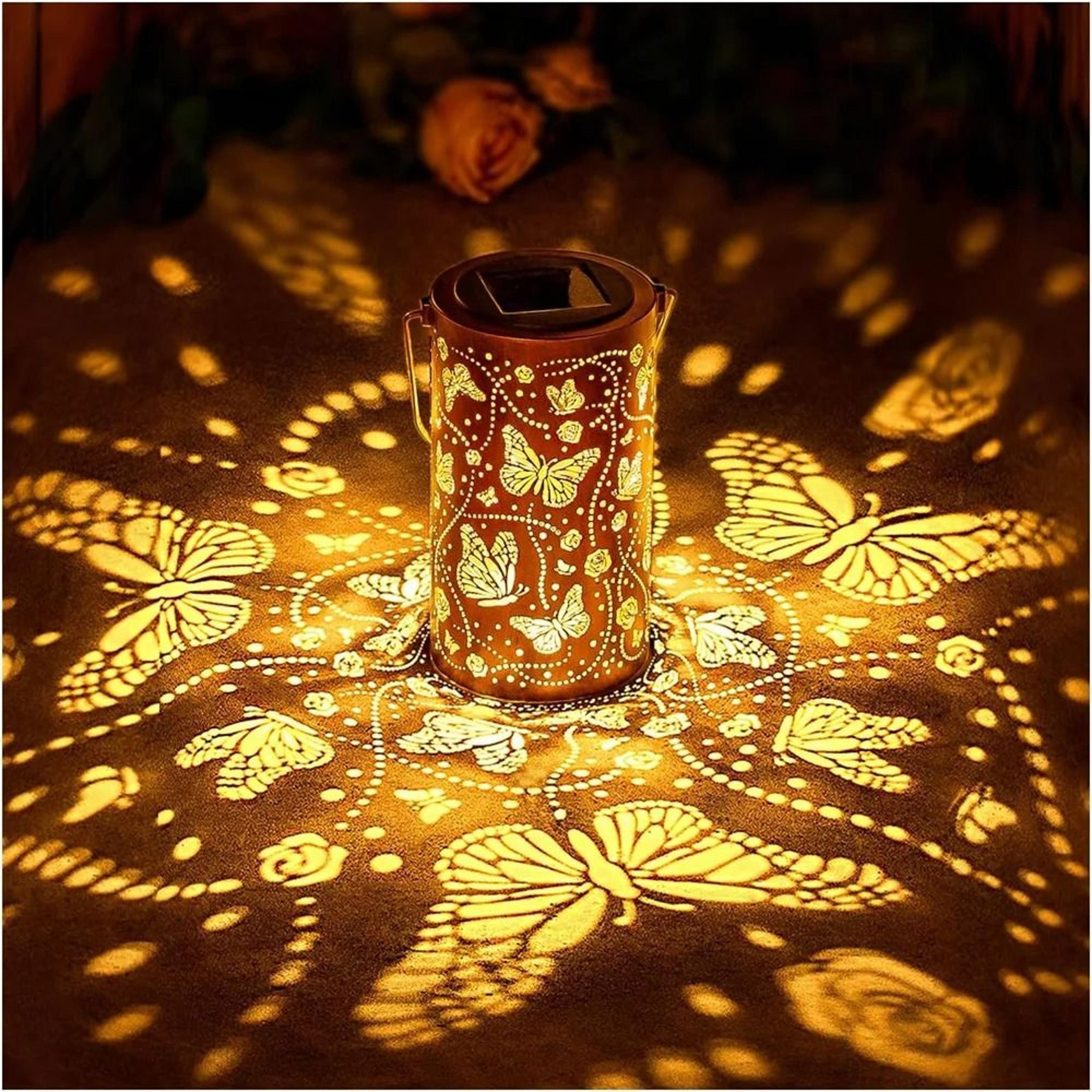 butterfly solar hanging lantern metal outdoor garden patio decorative light