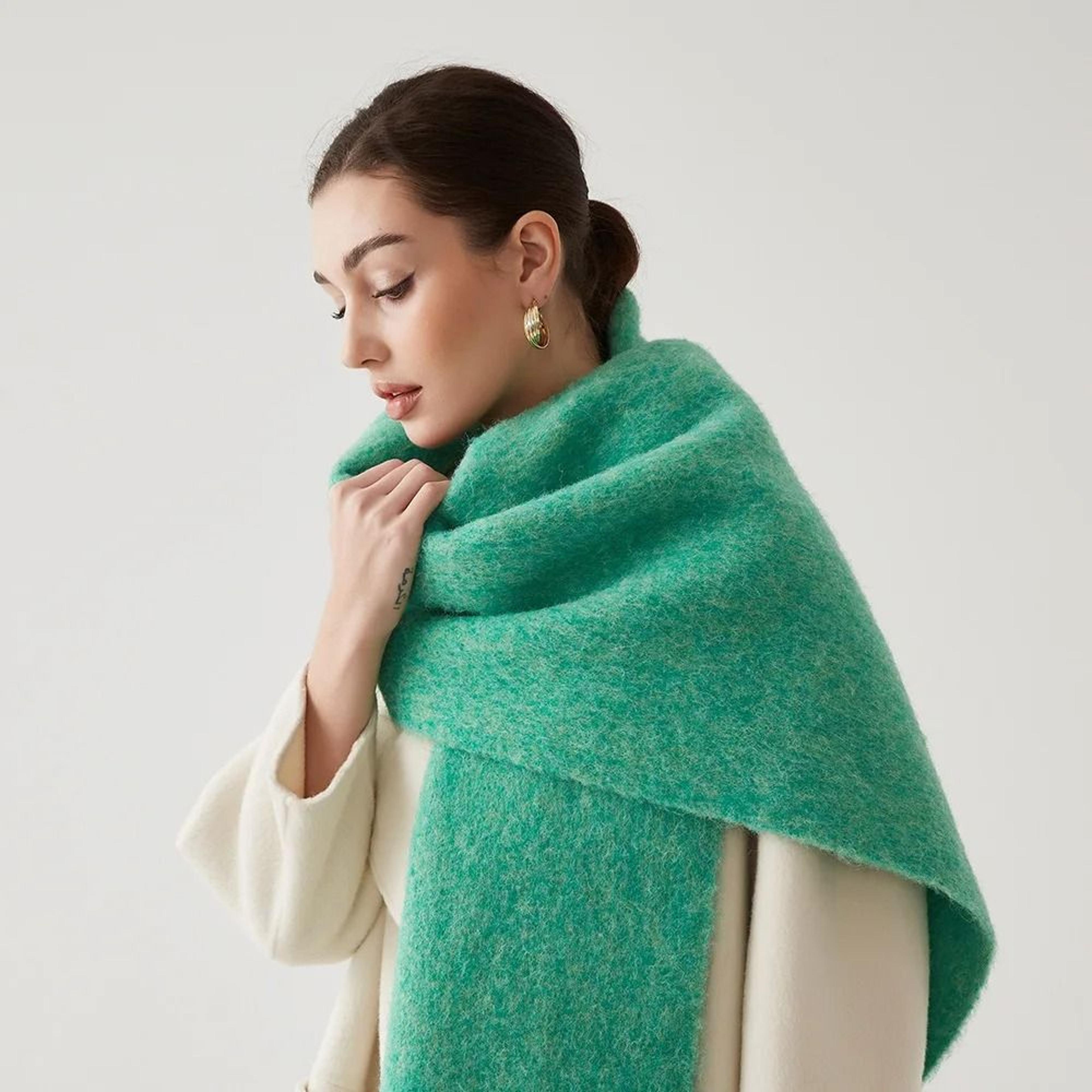 unisex wool blend winter scarf thick thermal muffler shawl soft solid color cold weather wrap