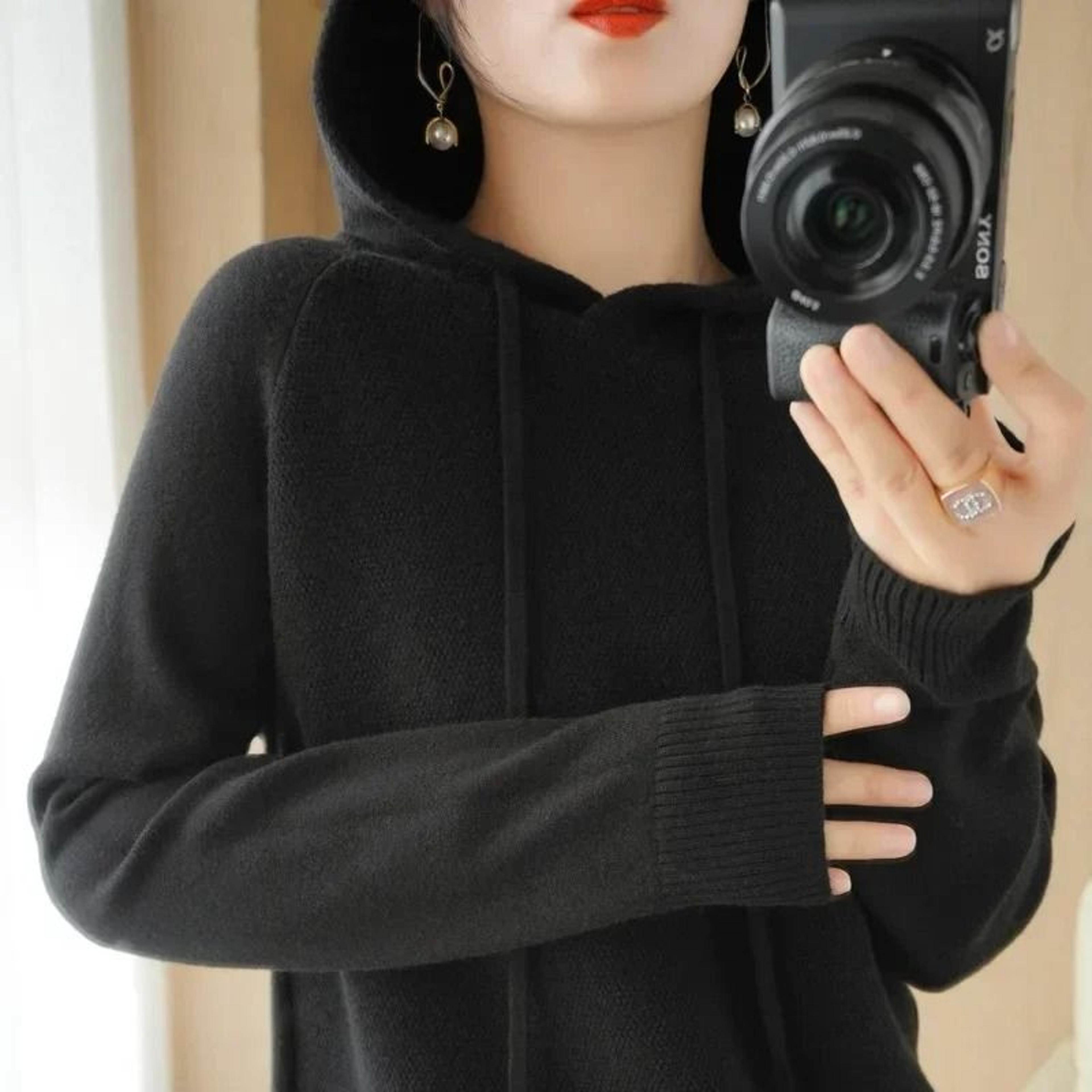 womens hooded knit sweater korean style casual pullover hoodie warm long sleeve autumn winter top