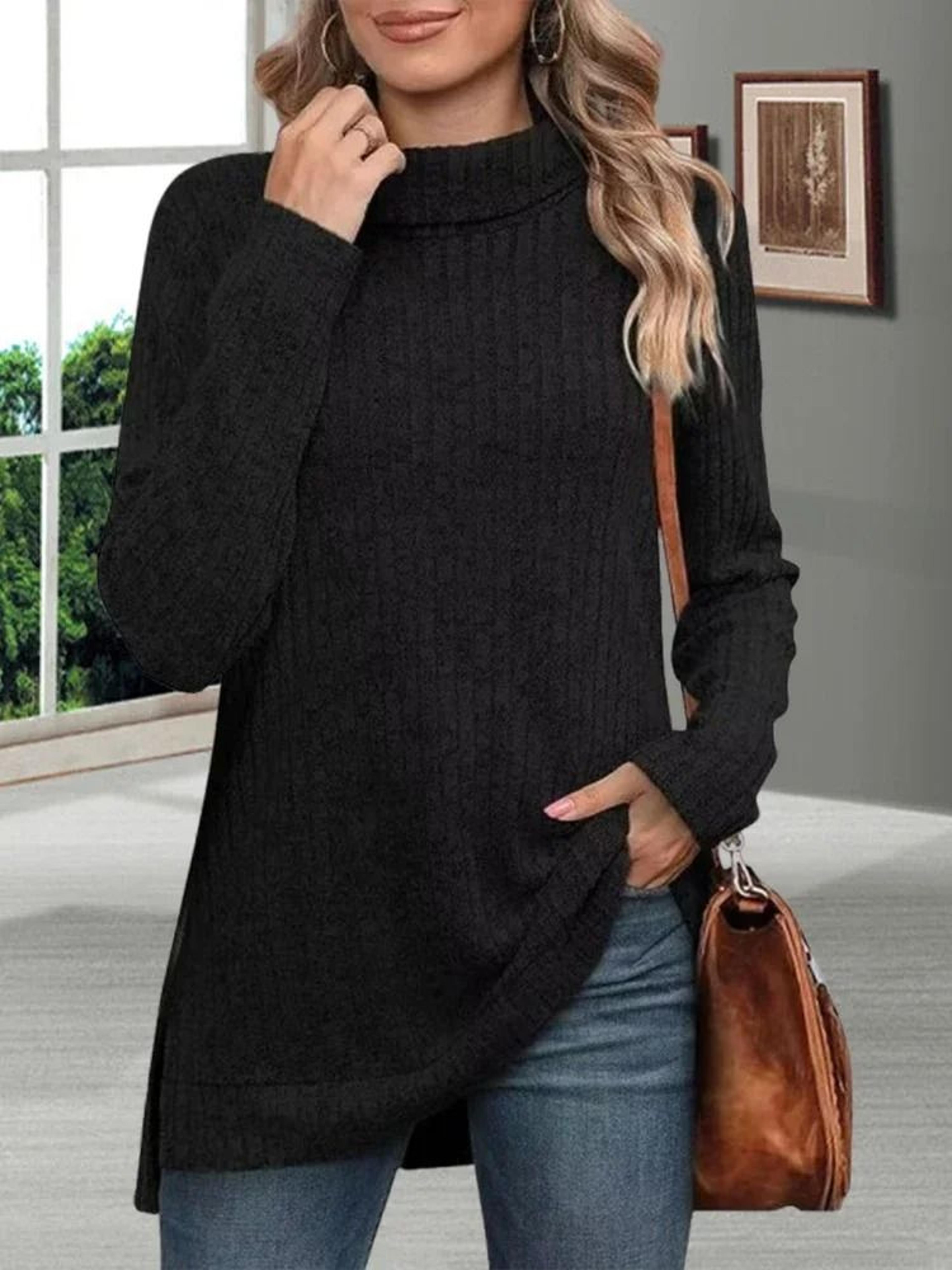 womens striped turtleneck sweater thick loose knit pullover warm long sleeve autumn winter top