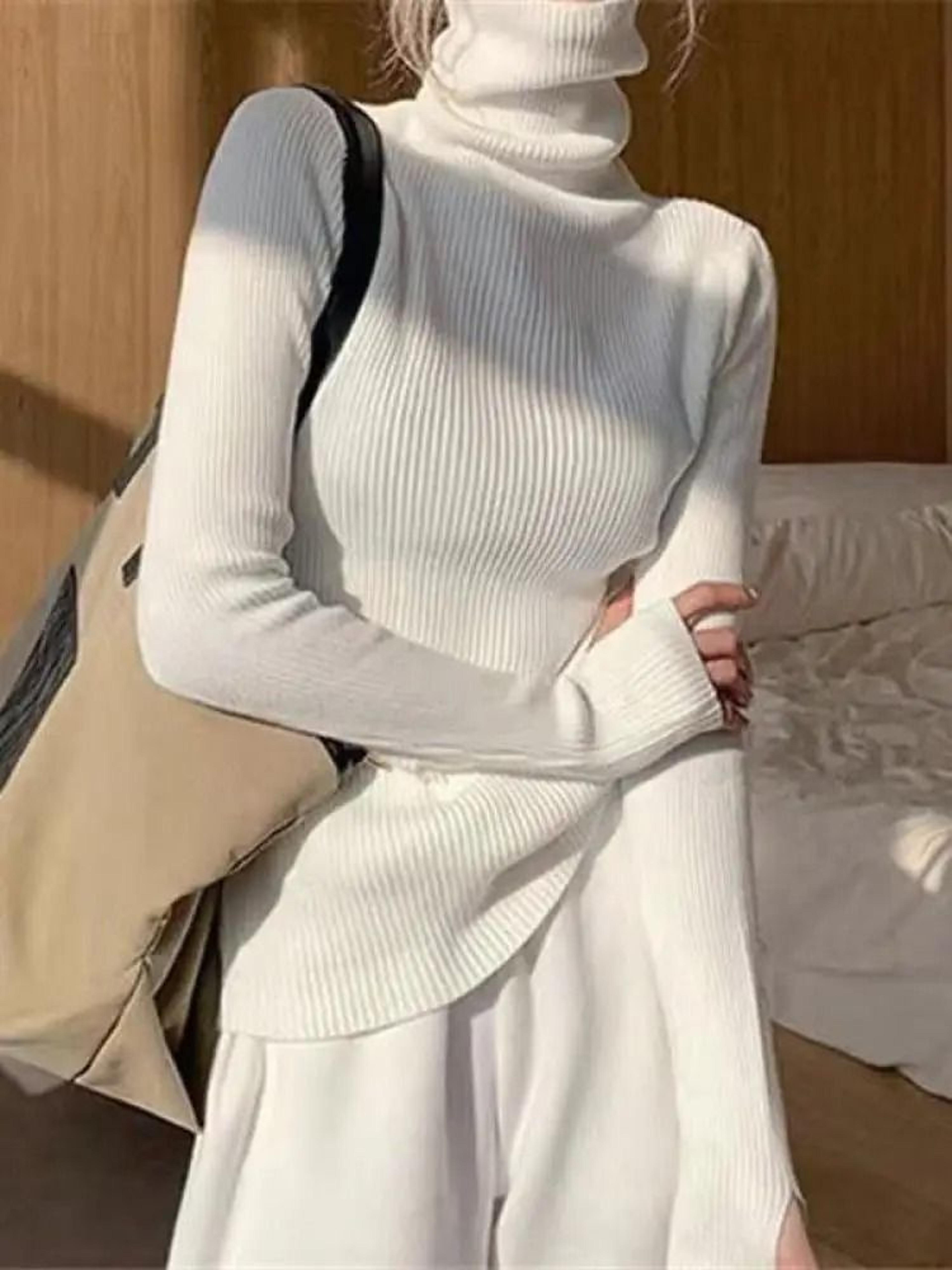 womens turtleneck knit sweater korean style thumb hole pullover warm casual autumn winter top