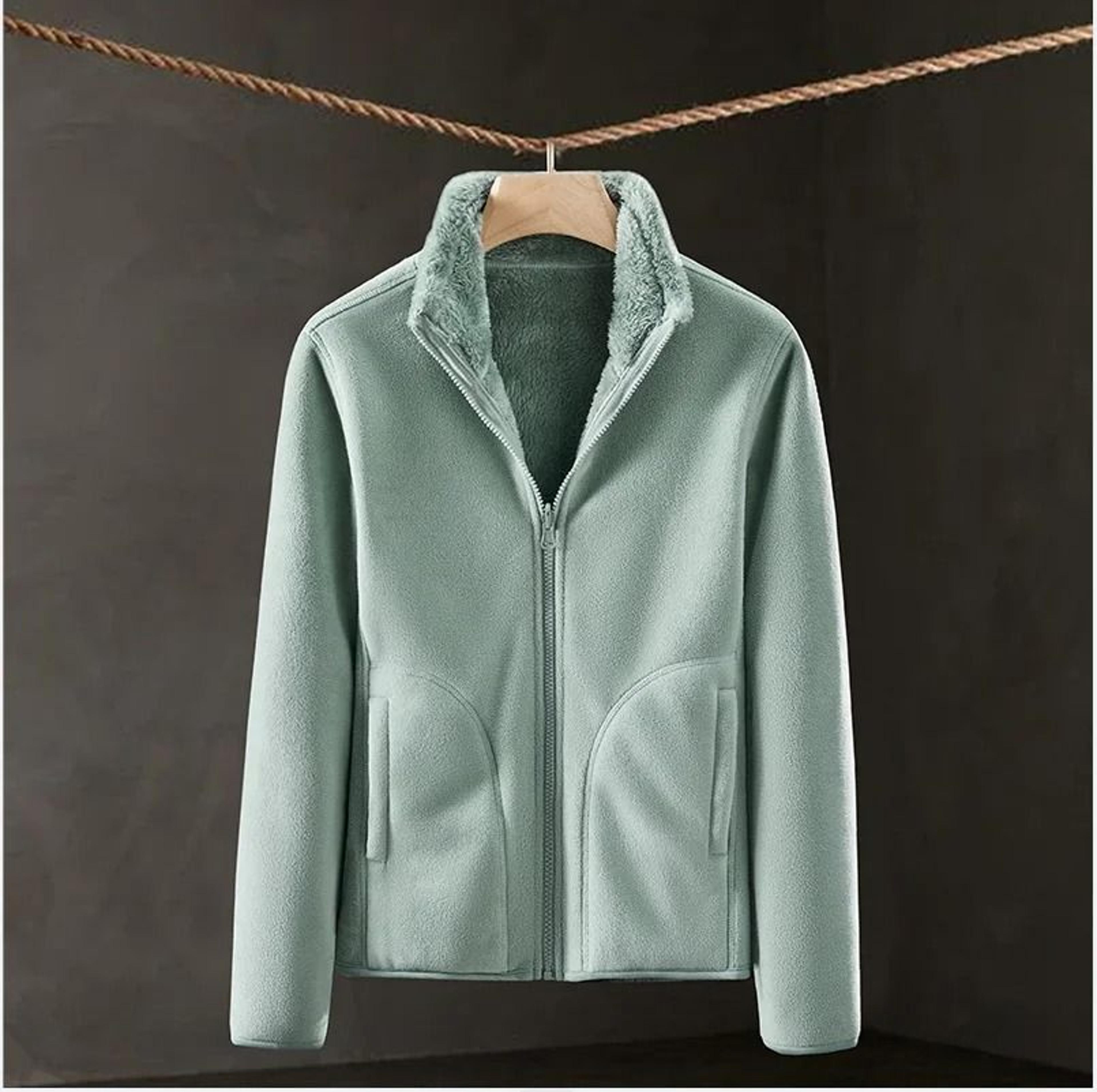 womens double sided fleece jacket warm outdoor winter coat thick casual sports zip jacket