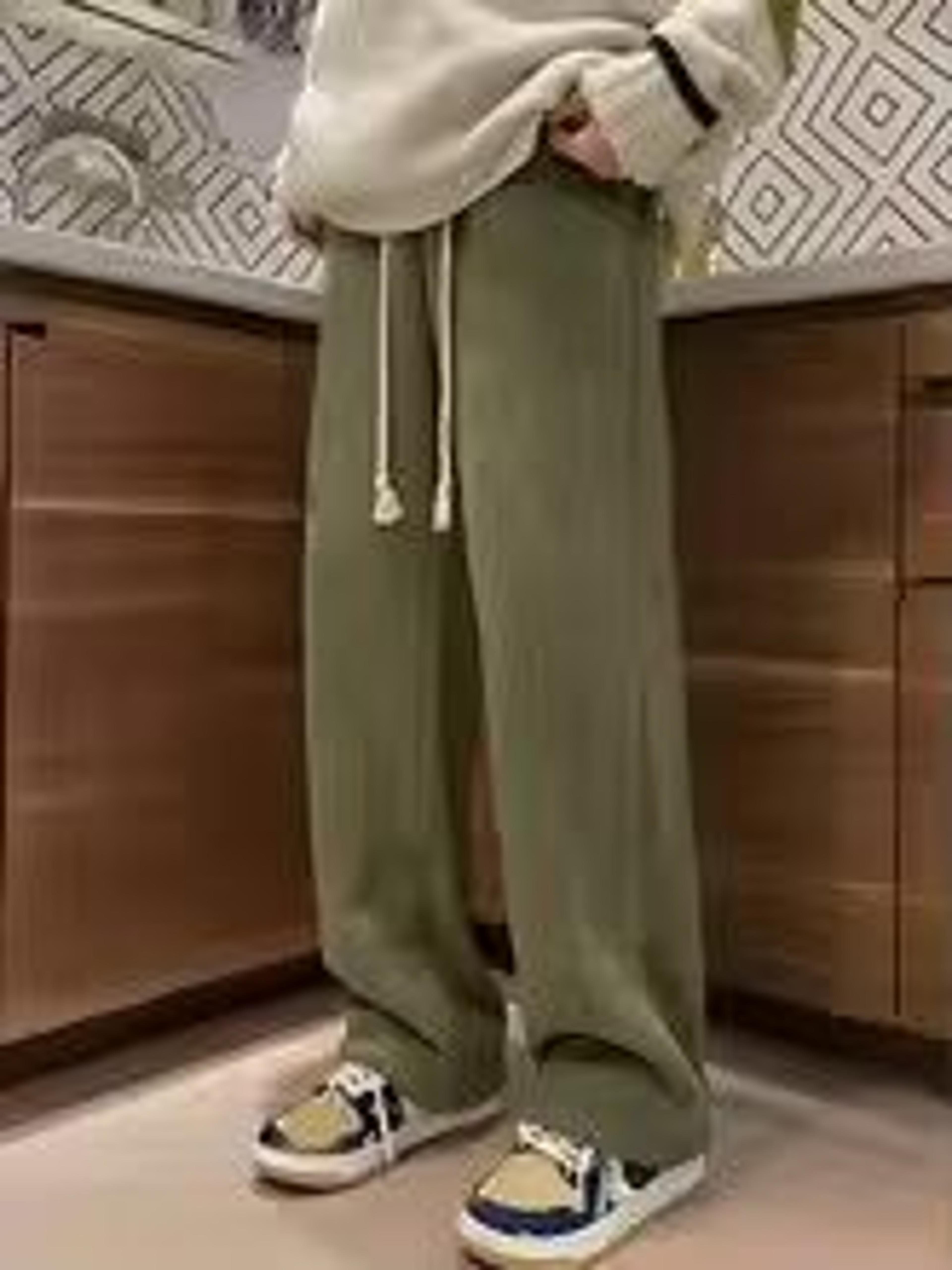 womens suede wide leg pants korean style straight leg casual trousers thick autumn winter fashion pants