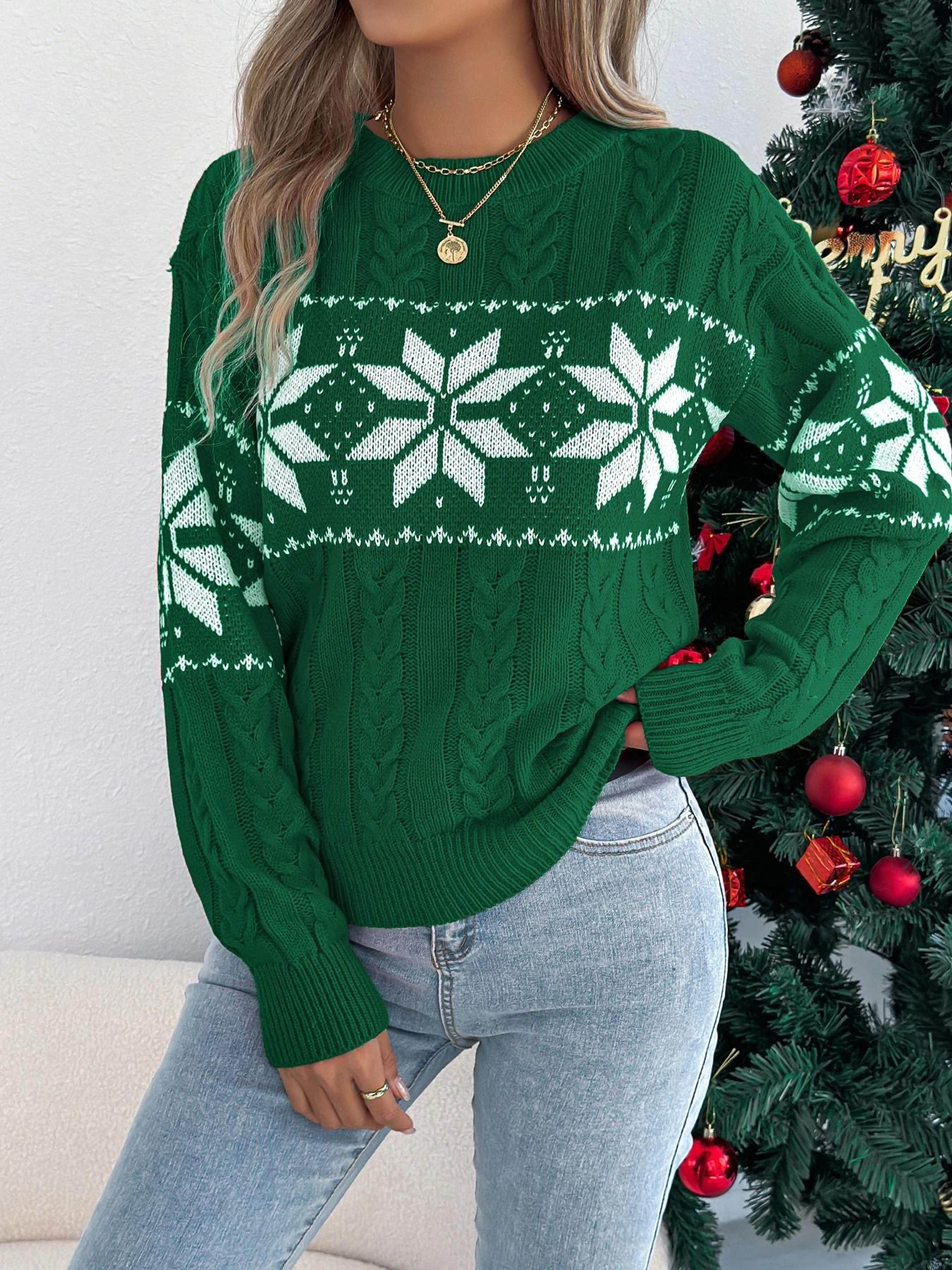 festive womens christmas snowflake sweater cozy winter knit pullover