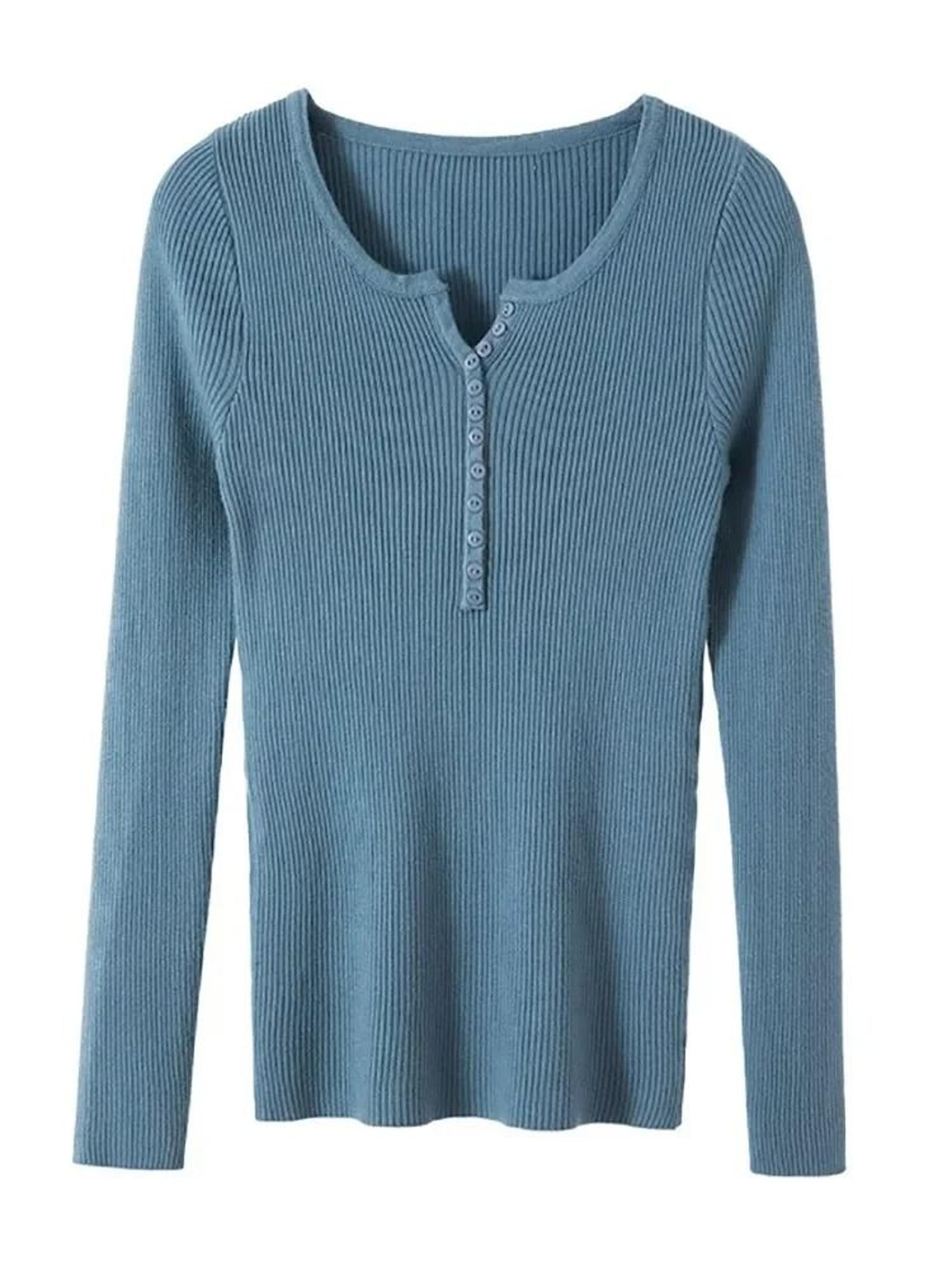 chic womens v neck knit sweater korean style button slim fit pullover