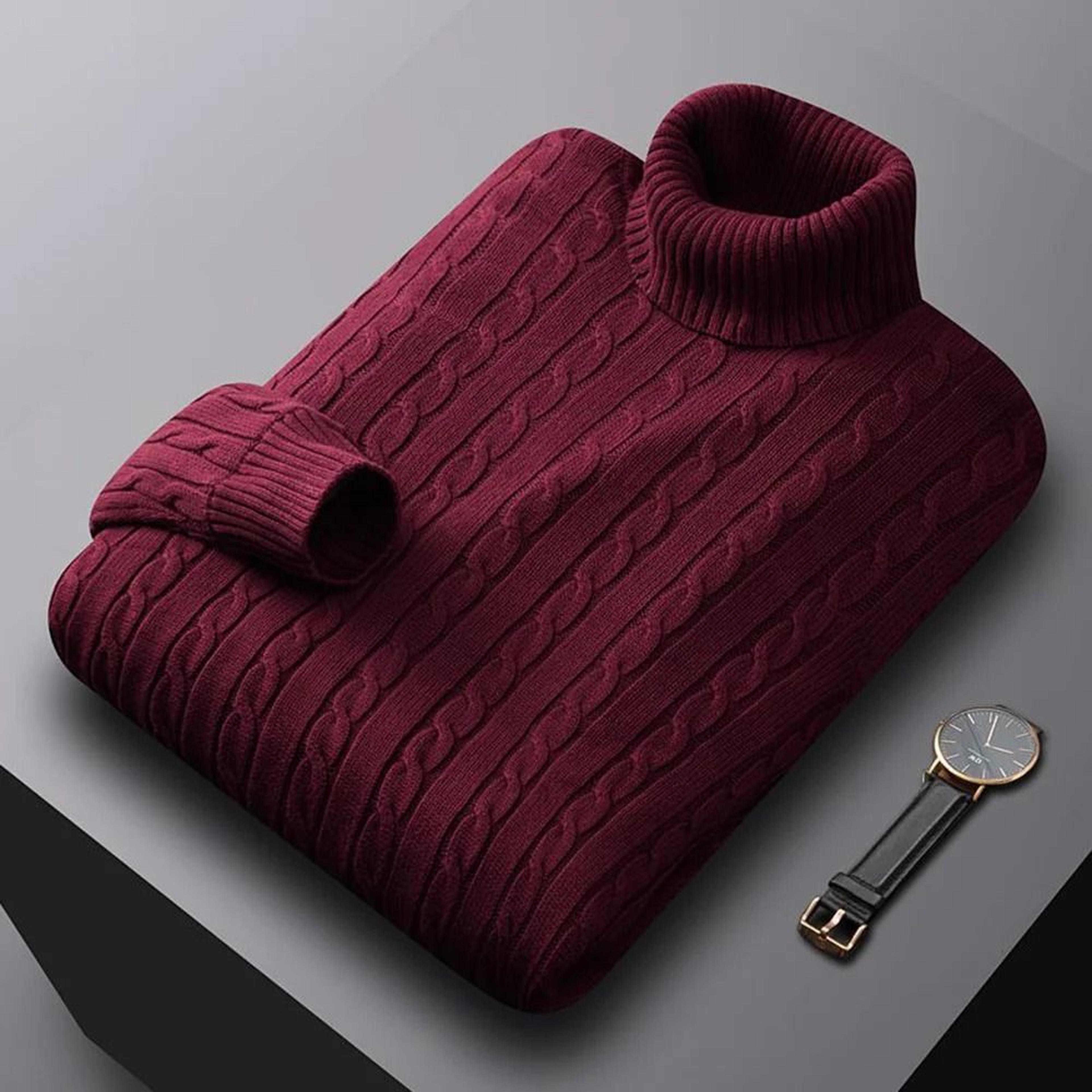 mens turtleneck knit sweater warm high neck casual pullover