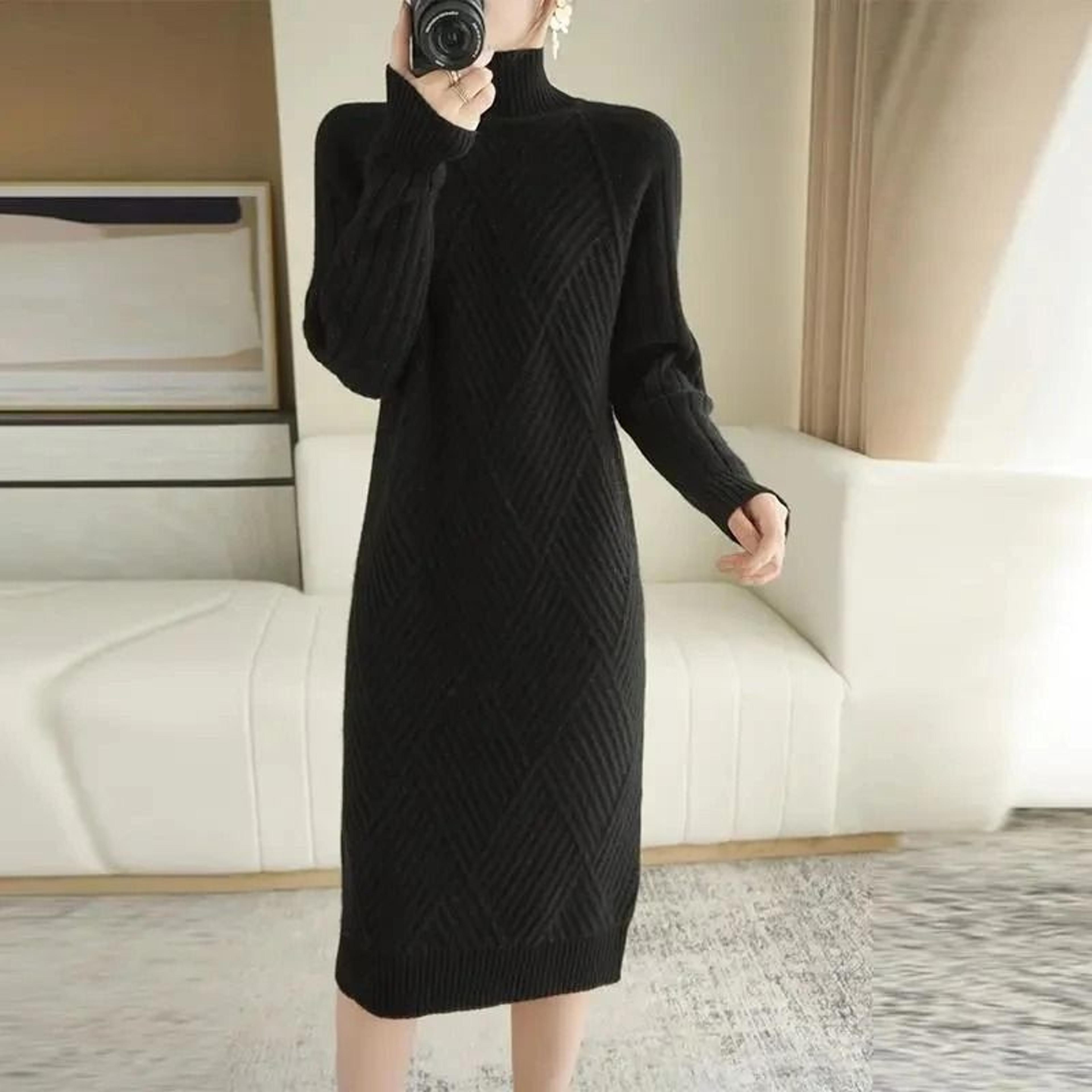 womens turtleneck knit sweater dress long sleeve winter casual dress