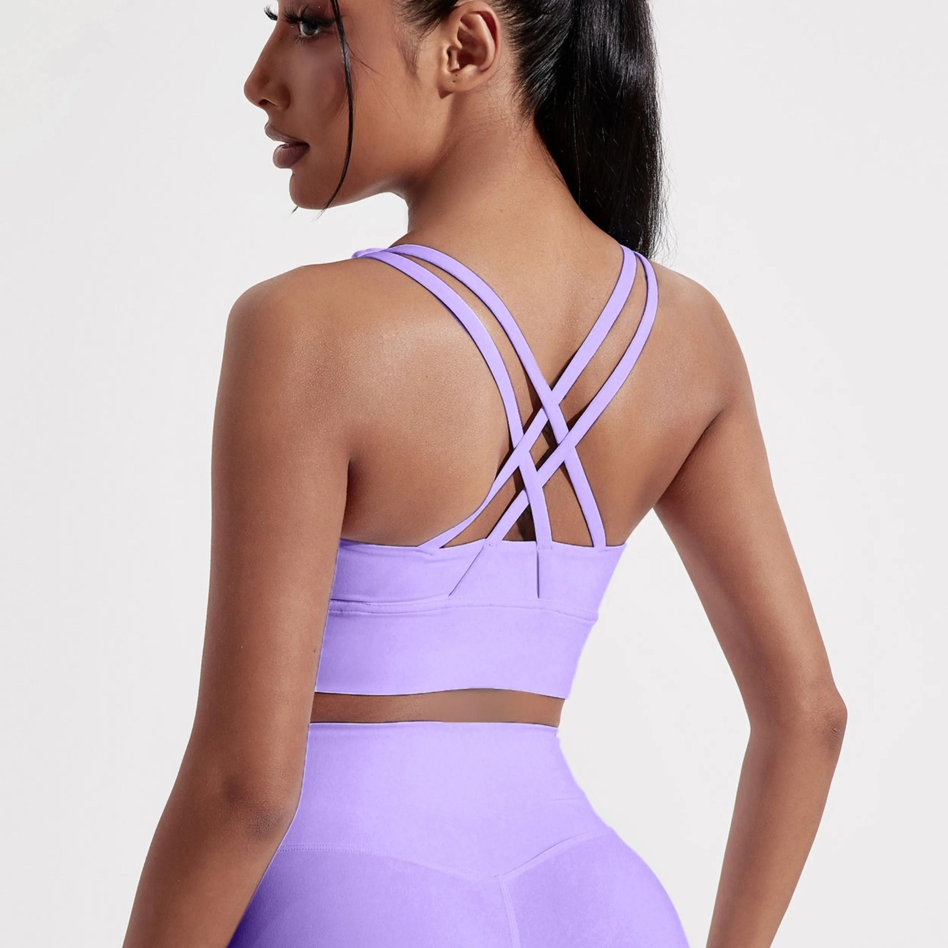 womens high support sports bra cross back fitness gym bra with removable chest pads