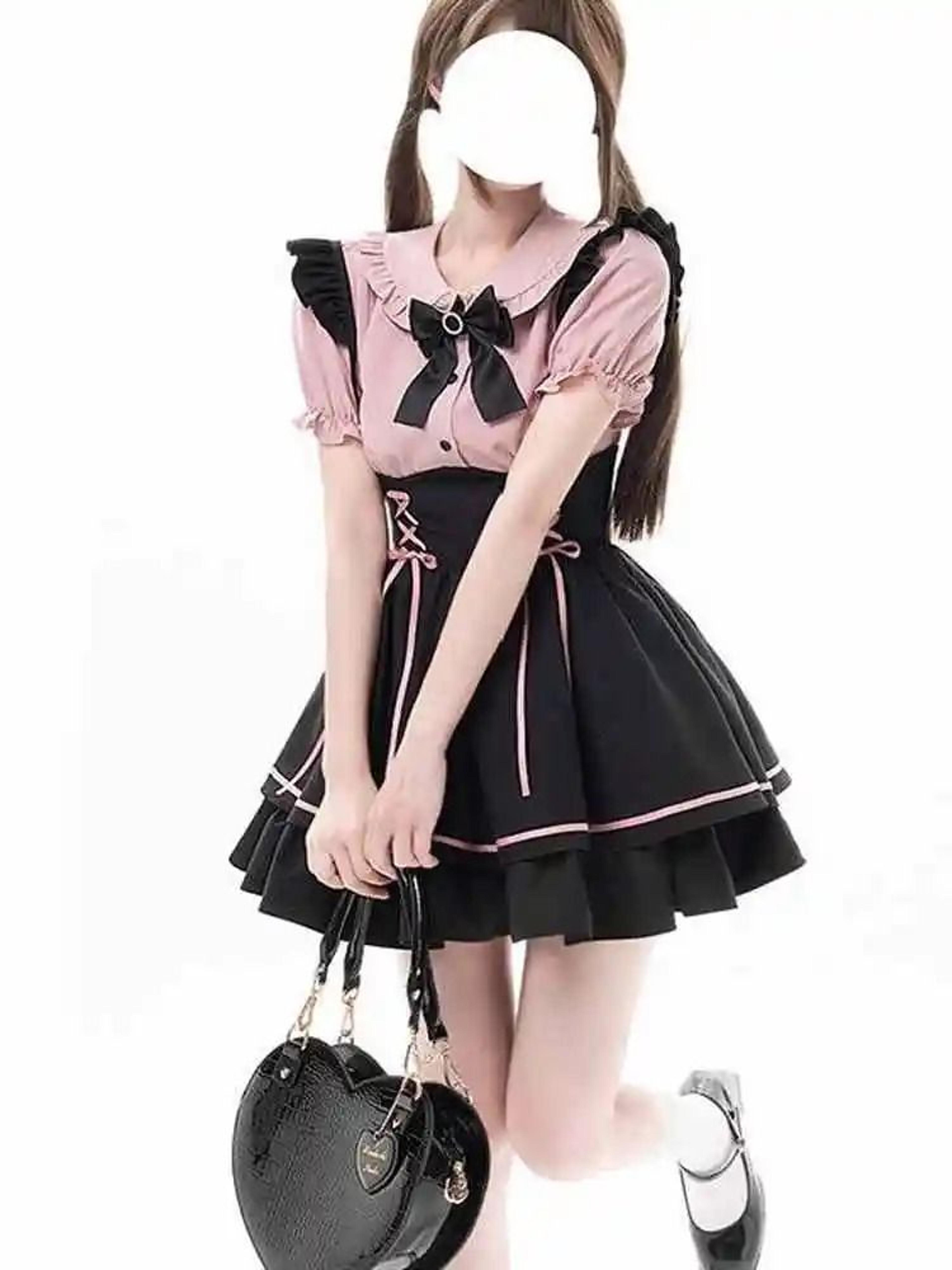 sweet lolita two piece dress set doll collar blouse and high waist a line skirt