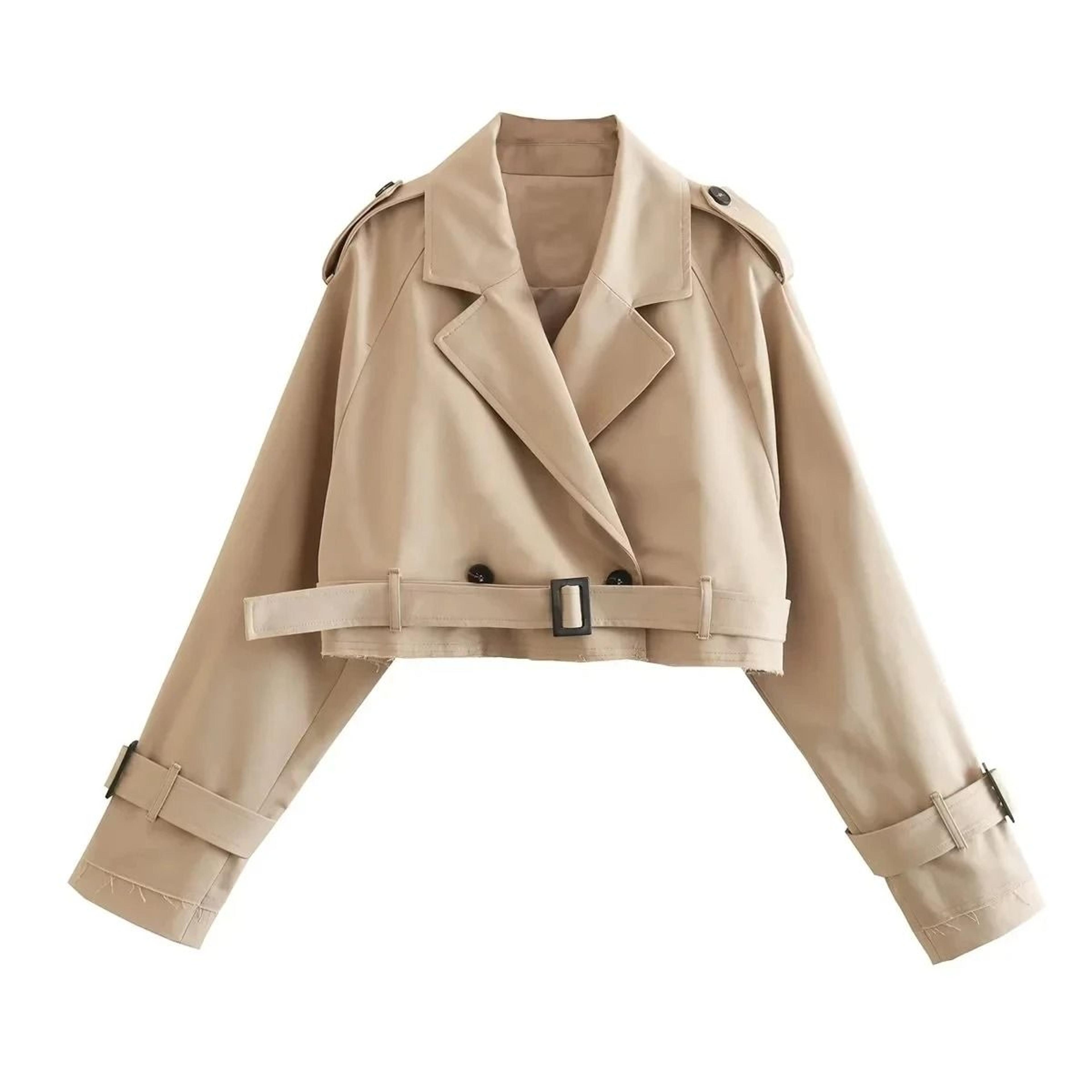 vintage belted cropped trench jacket for women double breasted spring streetwear coat