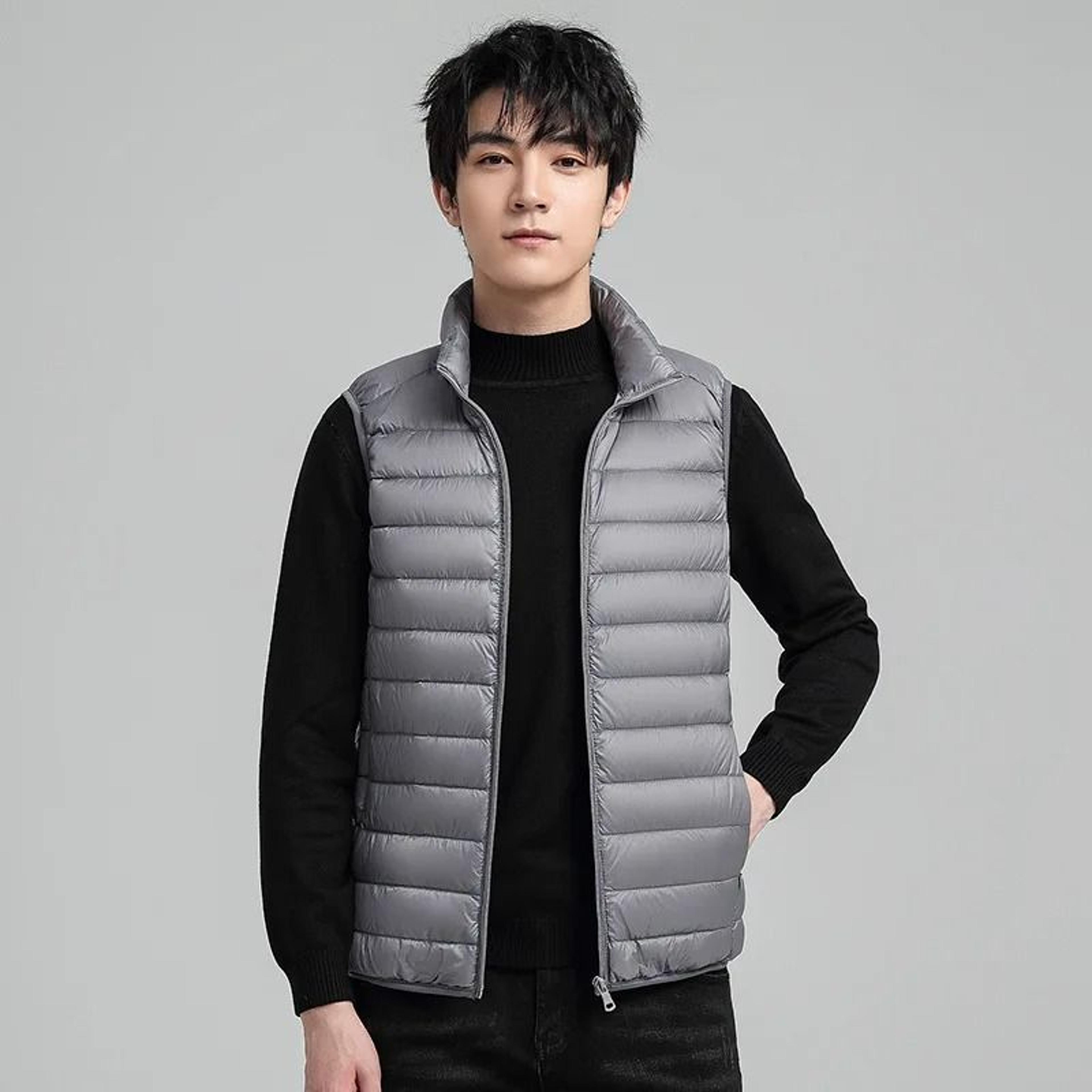 mens white duck down vest lightweight stand collar winter puffer vest