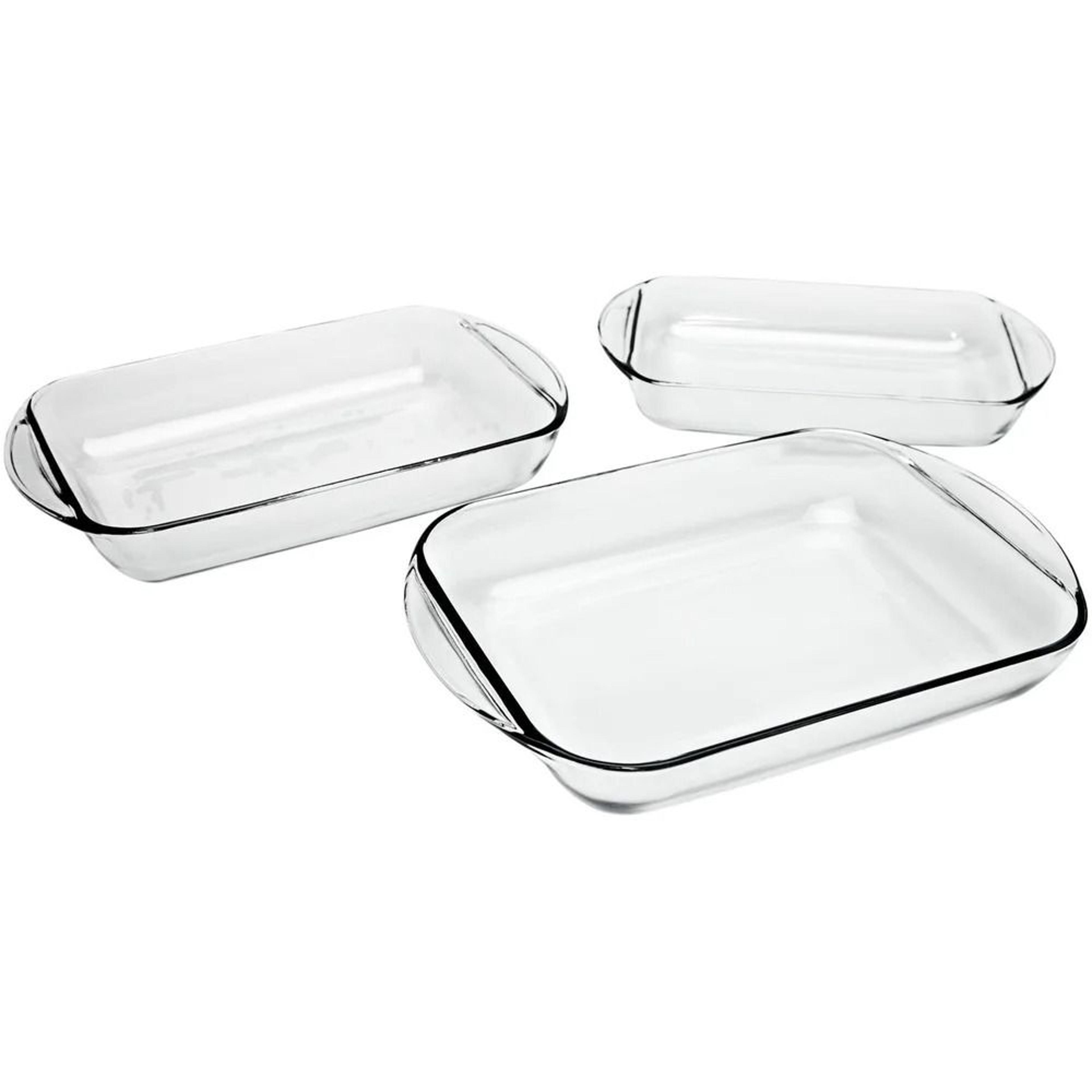 3 piece glass baking dish set oven safe tempered casserole bakeware for kitchen use
