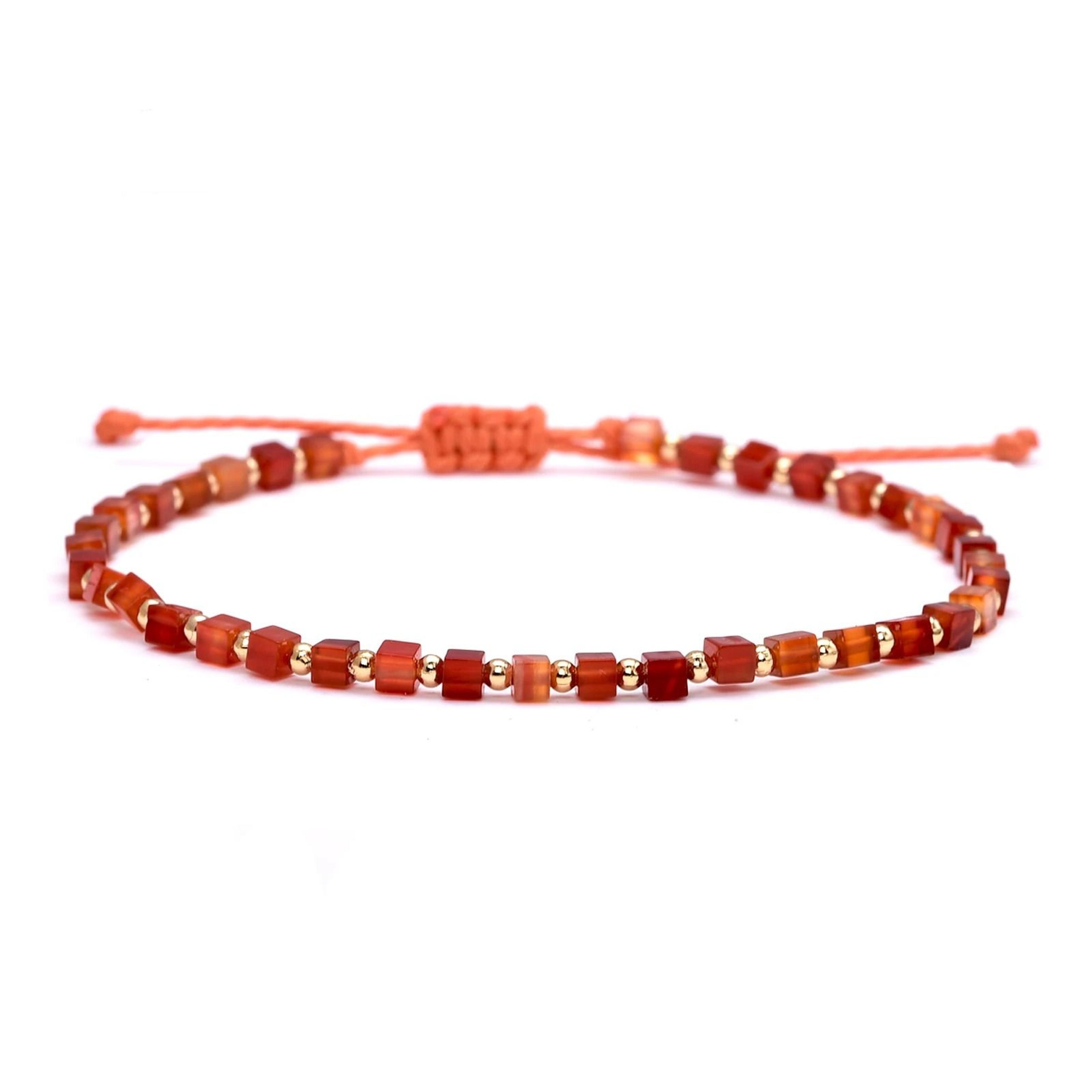 red carnelian beaded bracelet gold plated dainty agate braided wristband