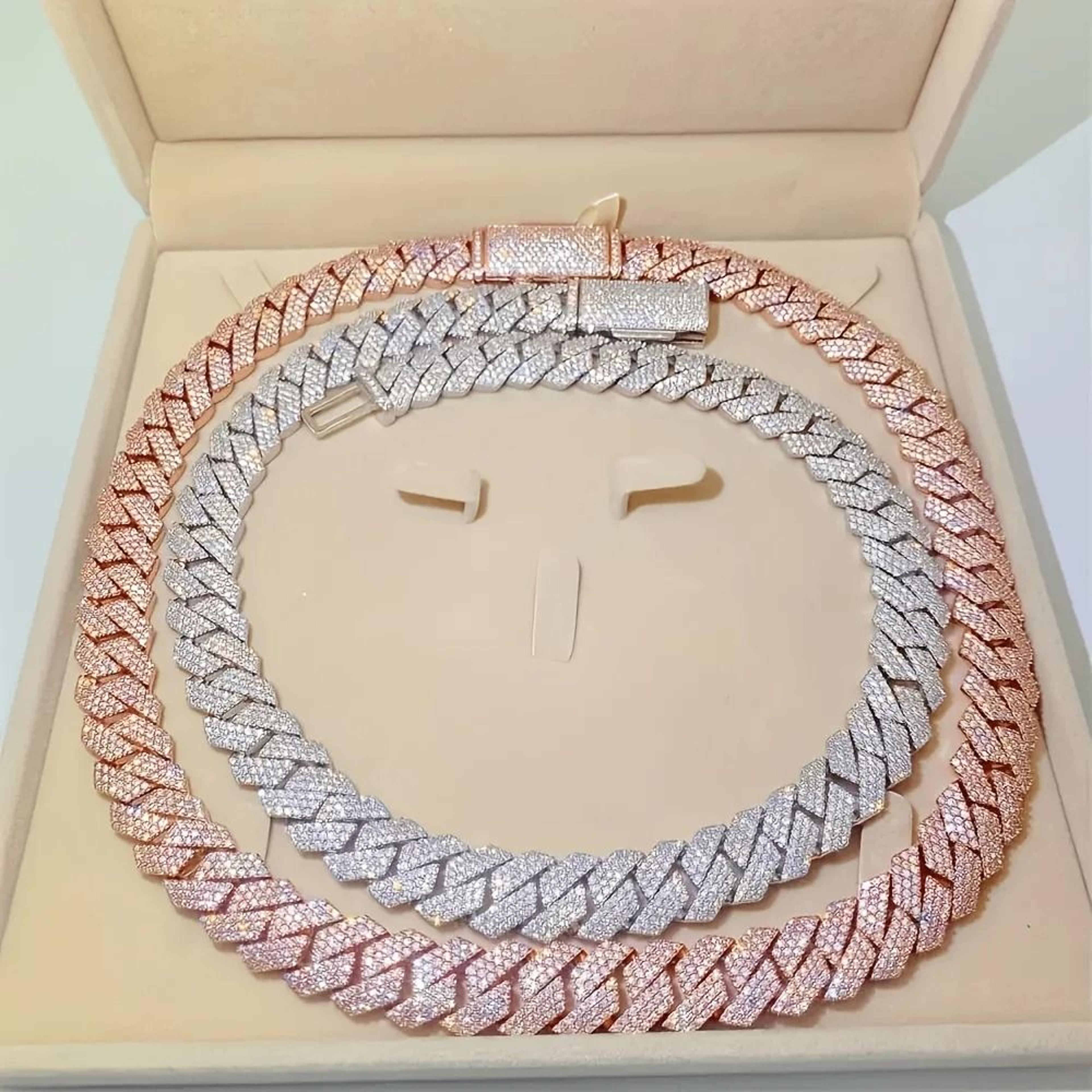 moissanite cuban chain necklace 14mm wide sterling silver mens chain