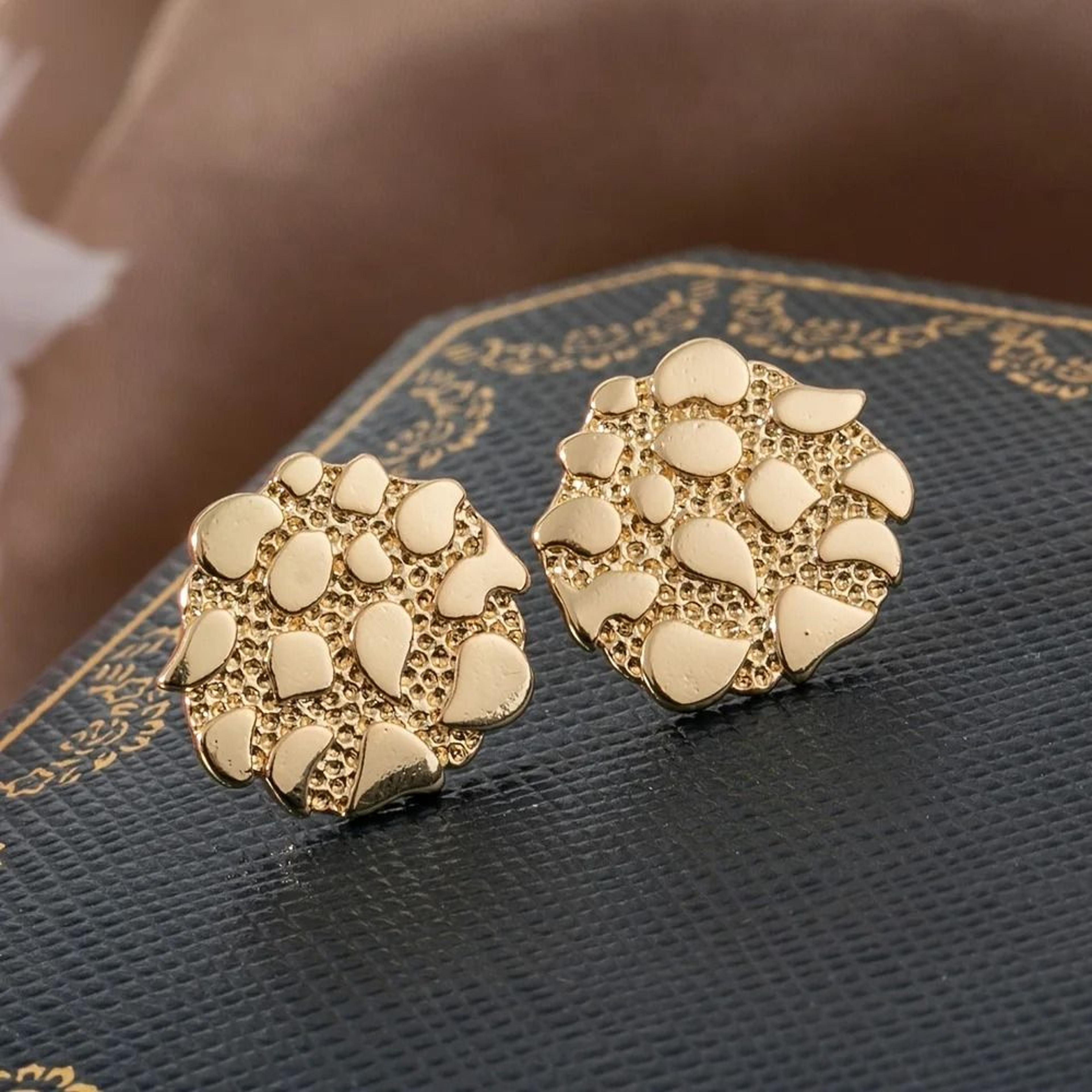 gold nugget stud earrings 18k gold plated statement earrings for women