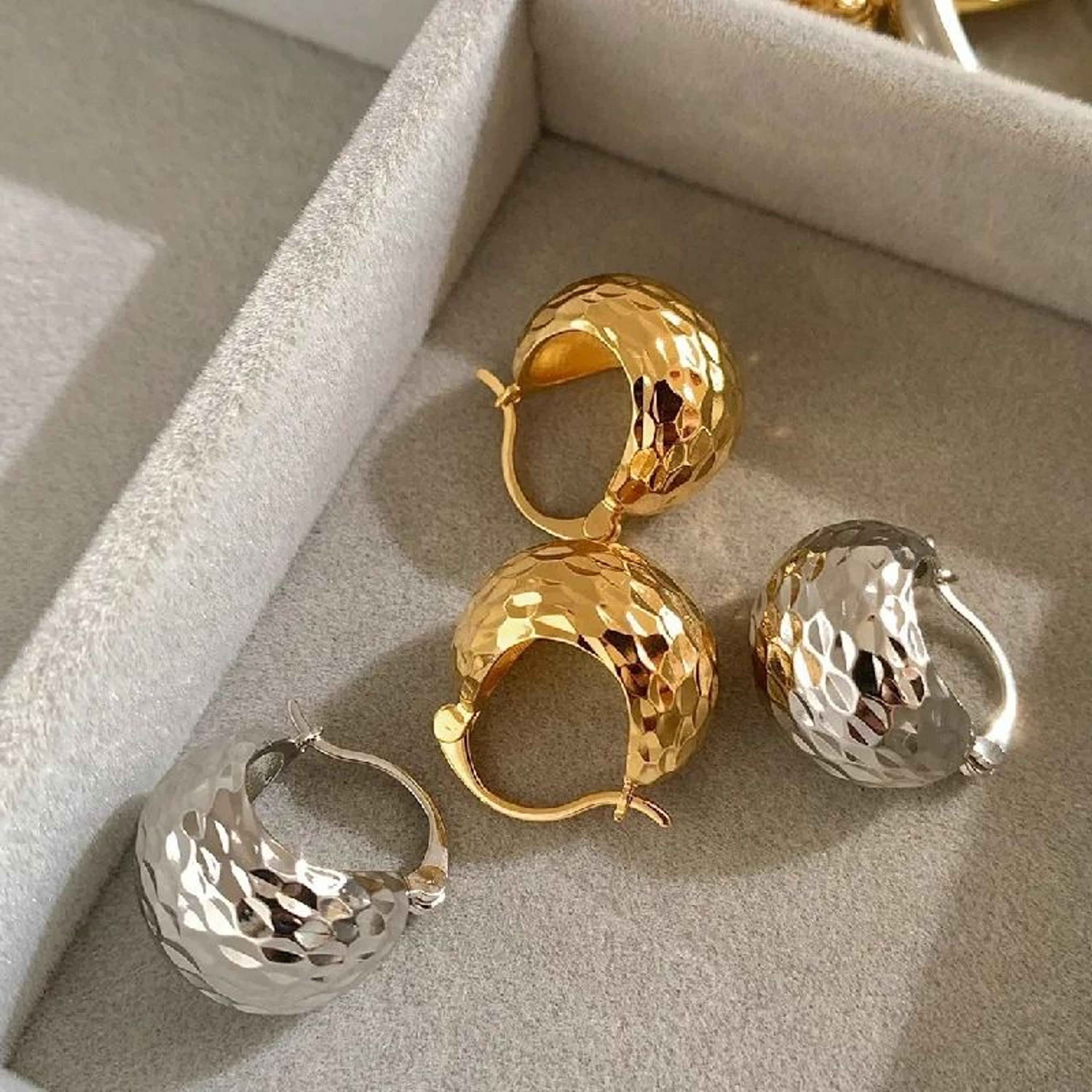 gold chunky hoop earrings rhinestone stainless steel huggie hoops for women